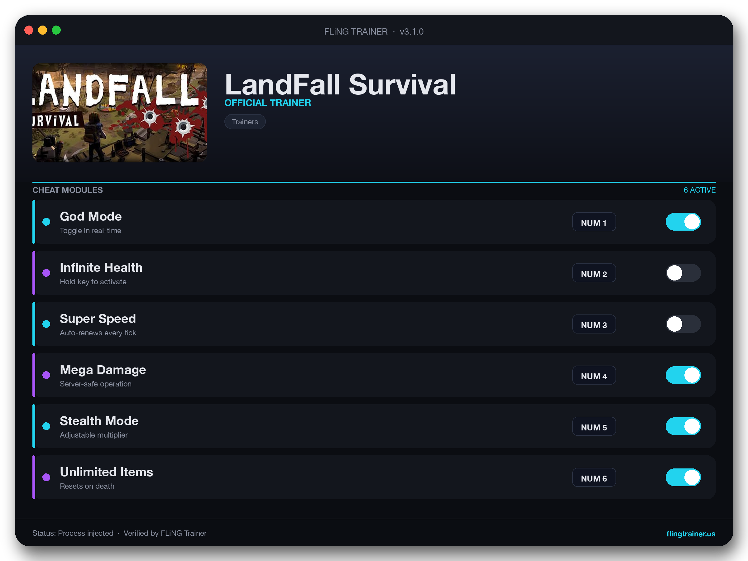LandFall Survival Trainer interface