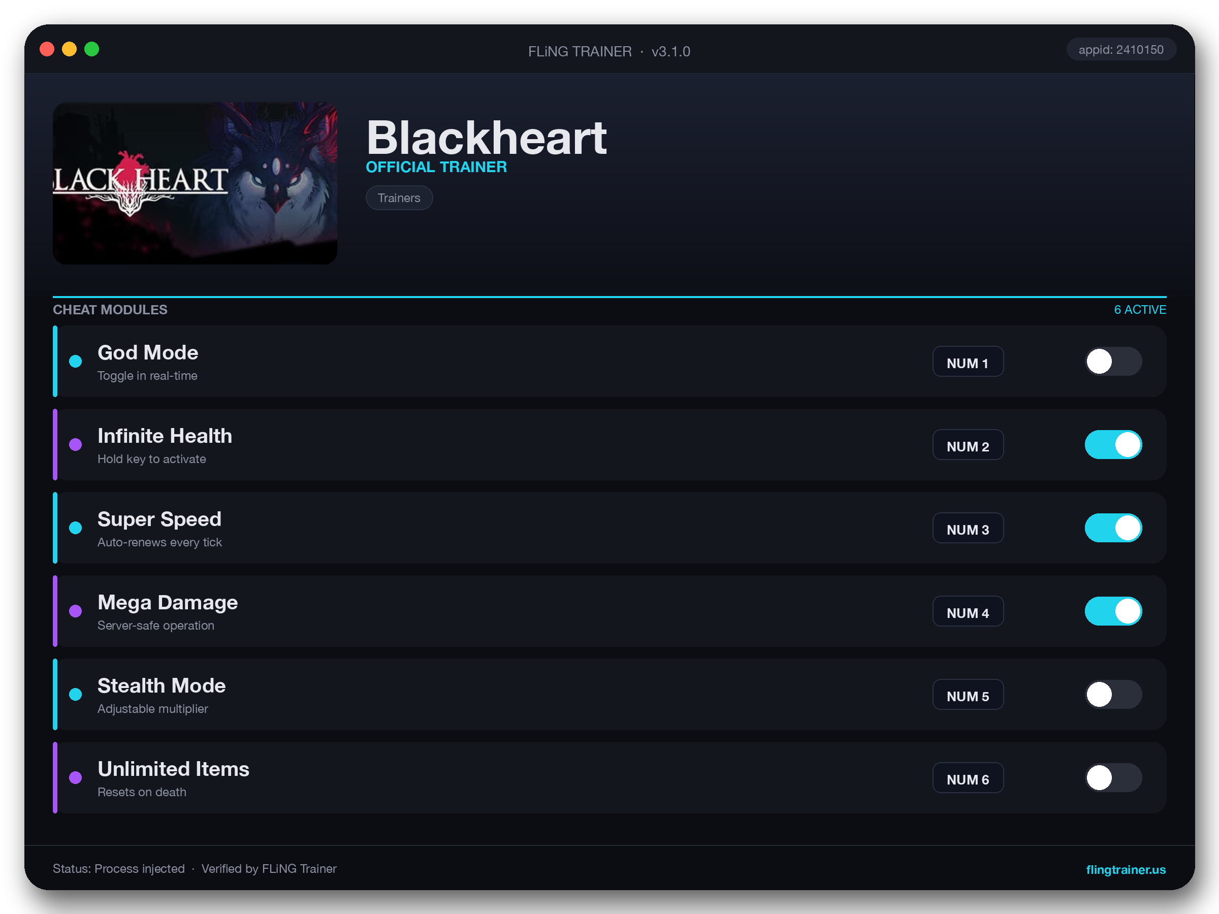 Blackheart Trainer interface