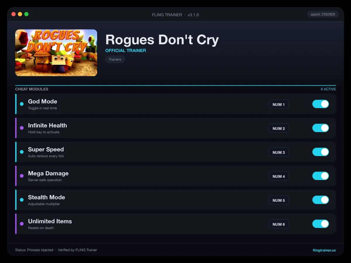 Rogues Don't Cry Trainer interface