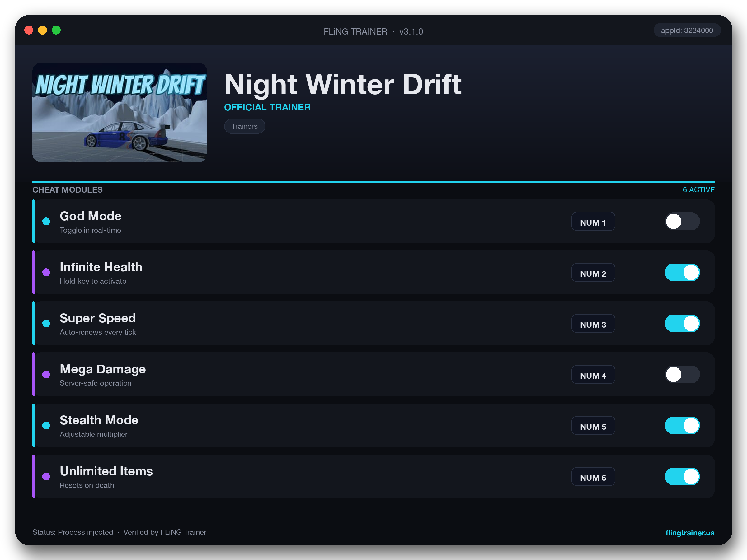 Night Winter Drift Trainer interface