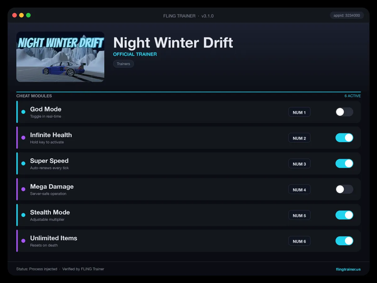Night Winter Drift Trainer interface