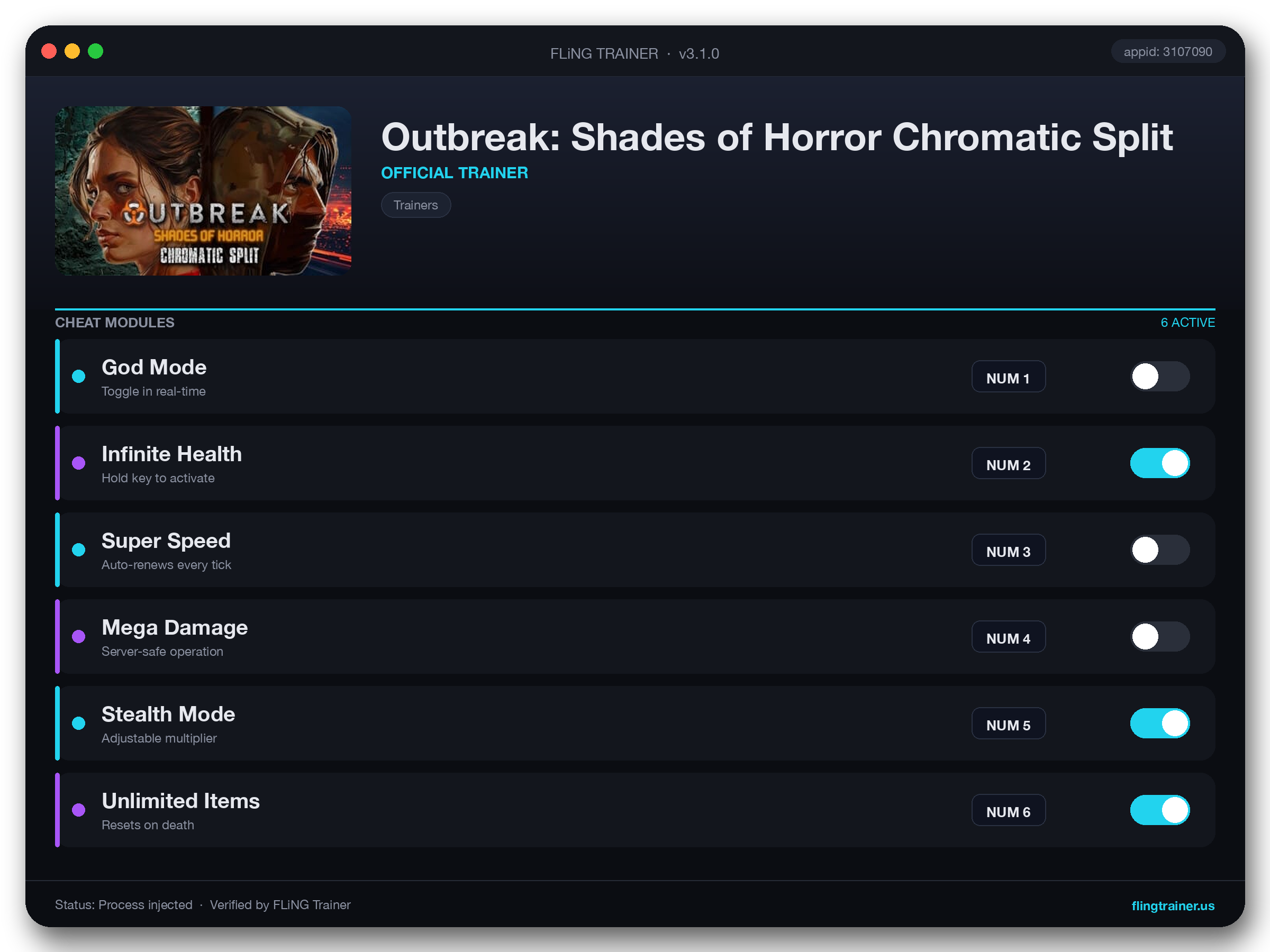 Outbreak: Shades of Horror Chromatic Split Trainer interface