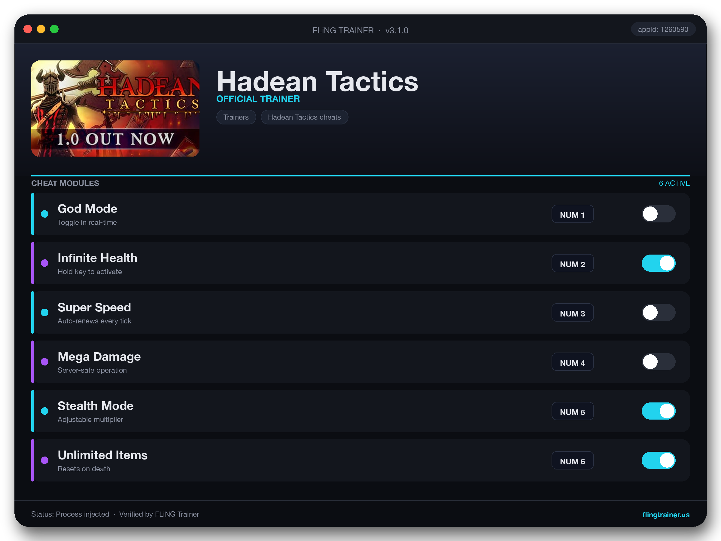 Hadean Tactics Trainer interface