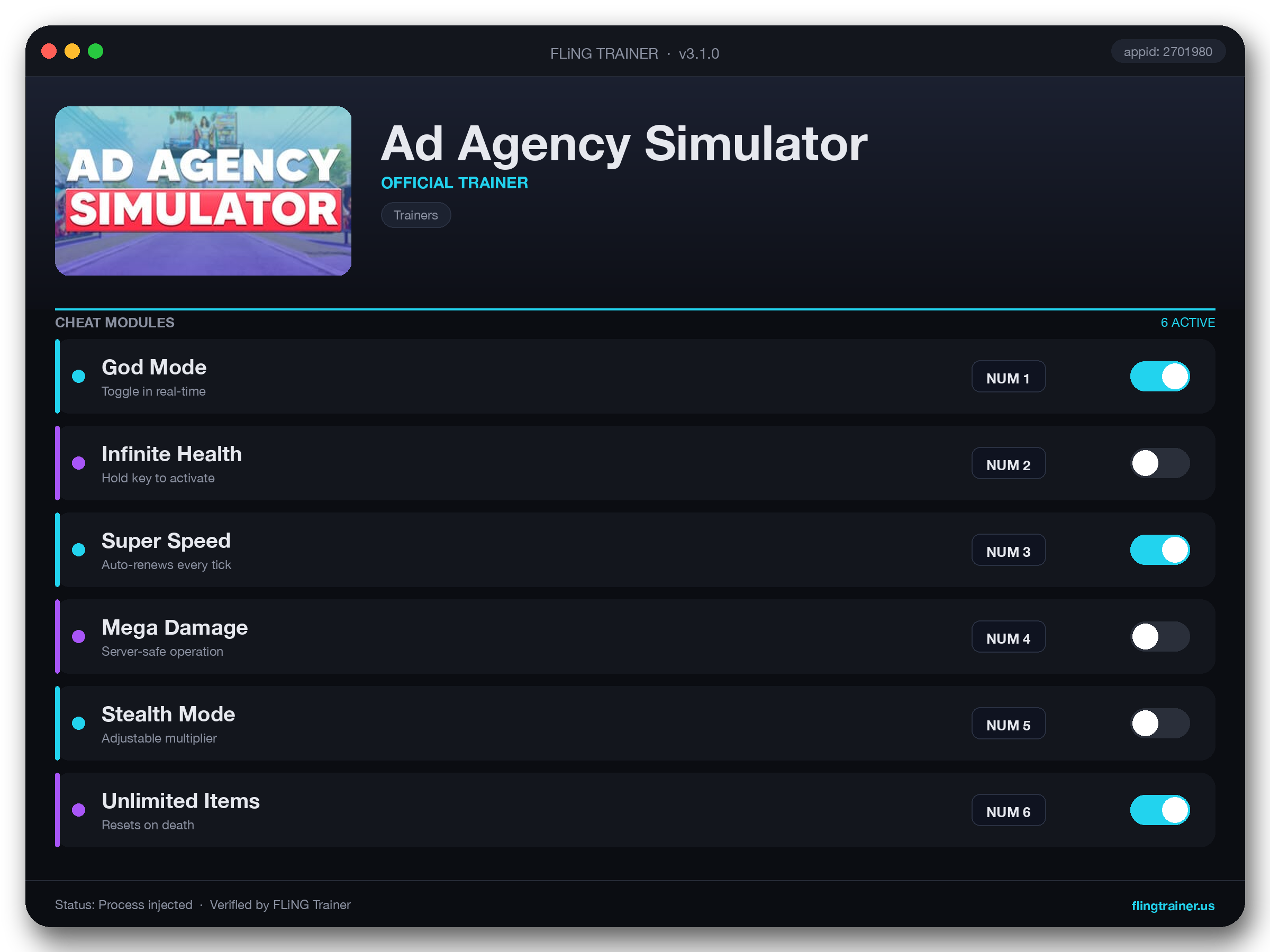 Ad Agency Simulator Trainer interface