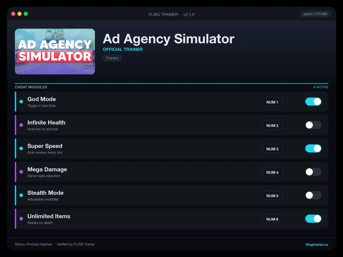 Ad Agency Simulator Trainer interface
