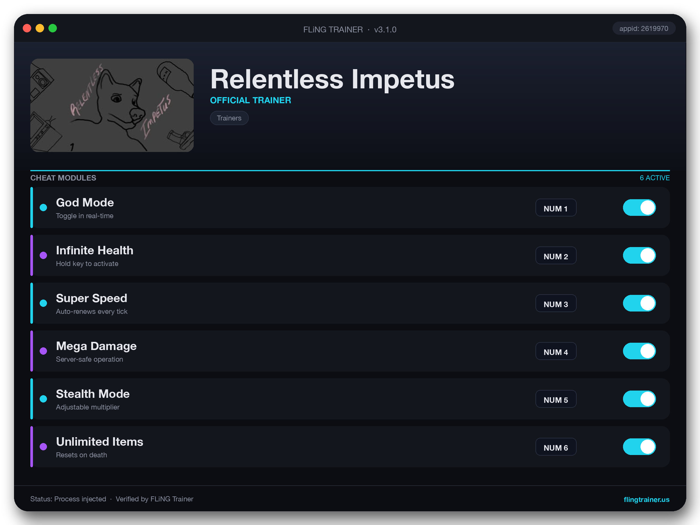 Relentless Impetus Trainer interface