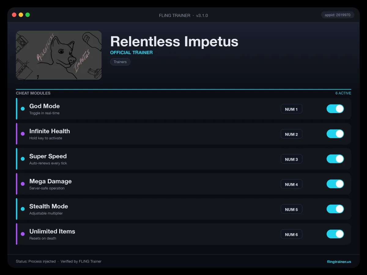 Relentless Impetus Trainer interface