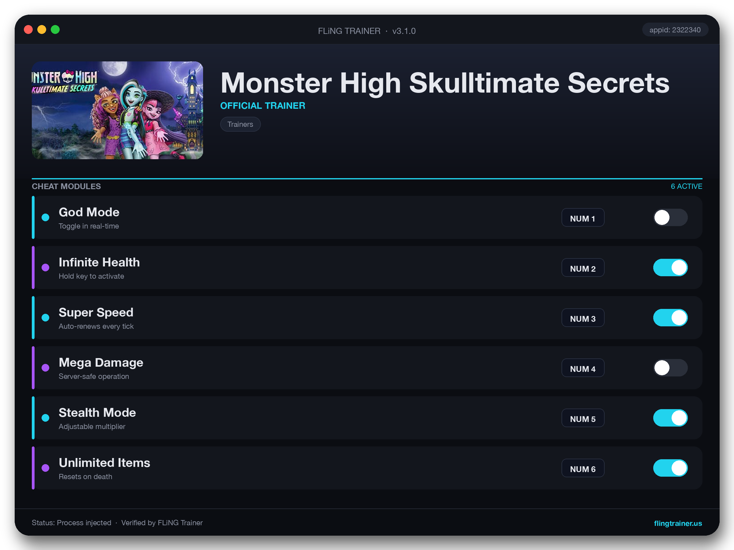 Monster High Skulltimate Secrets Trainer interface