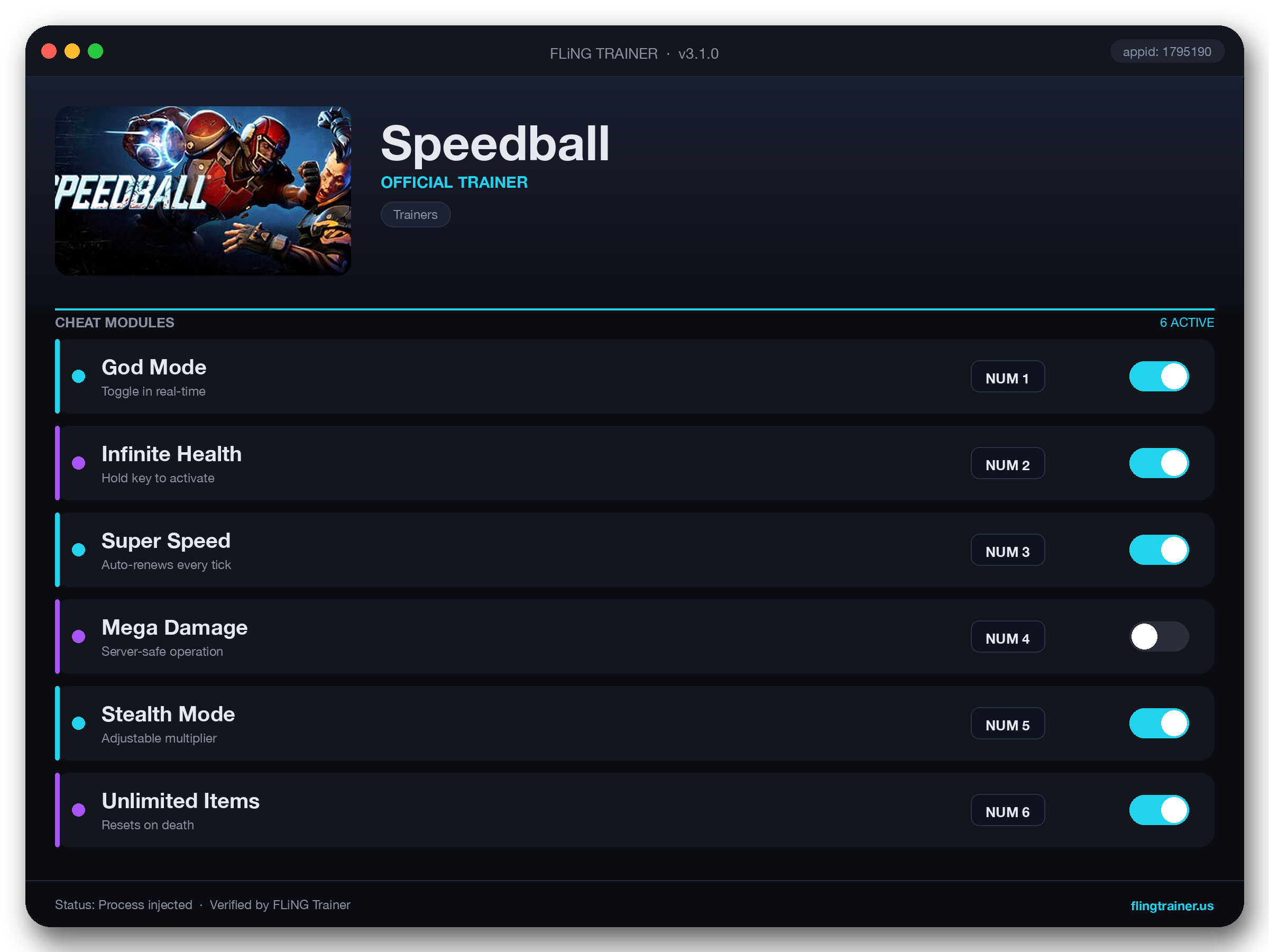 Speedball Trainer interface