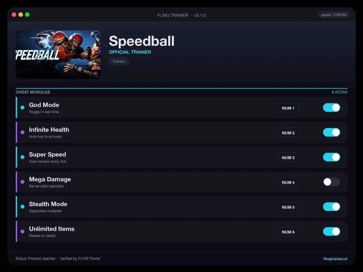 Speedball Trainer interface