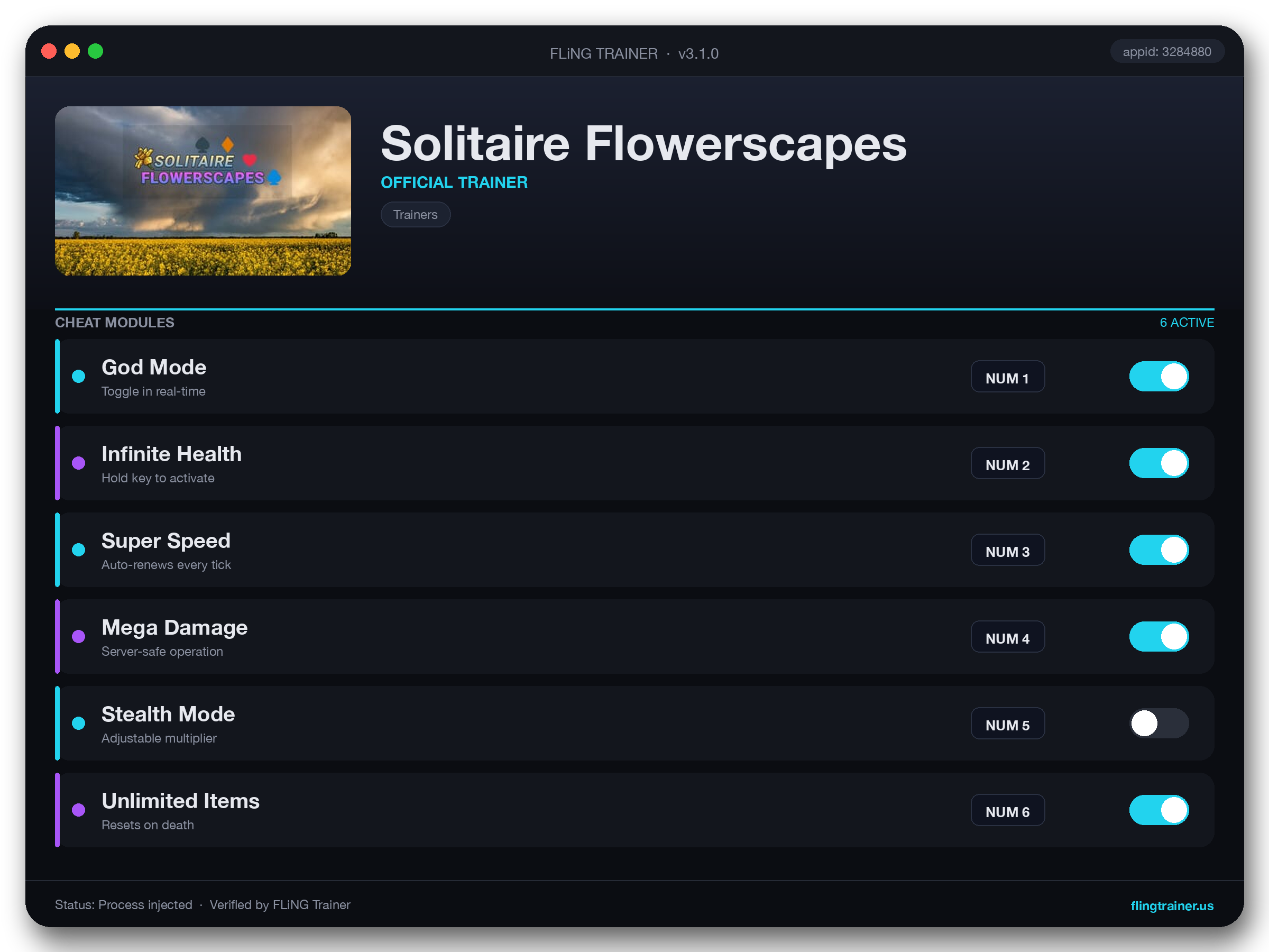 Solitaire Flowerscapes Trainer interface