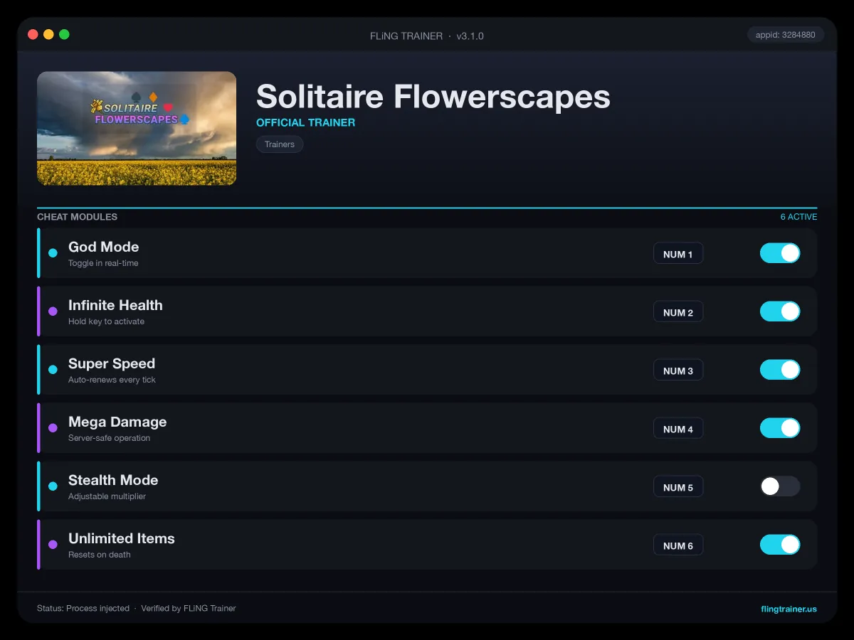 Solitaire Flowerscapes Trainer interface