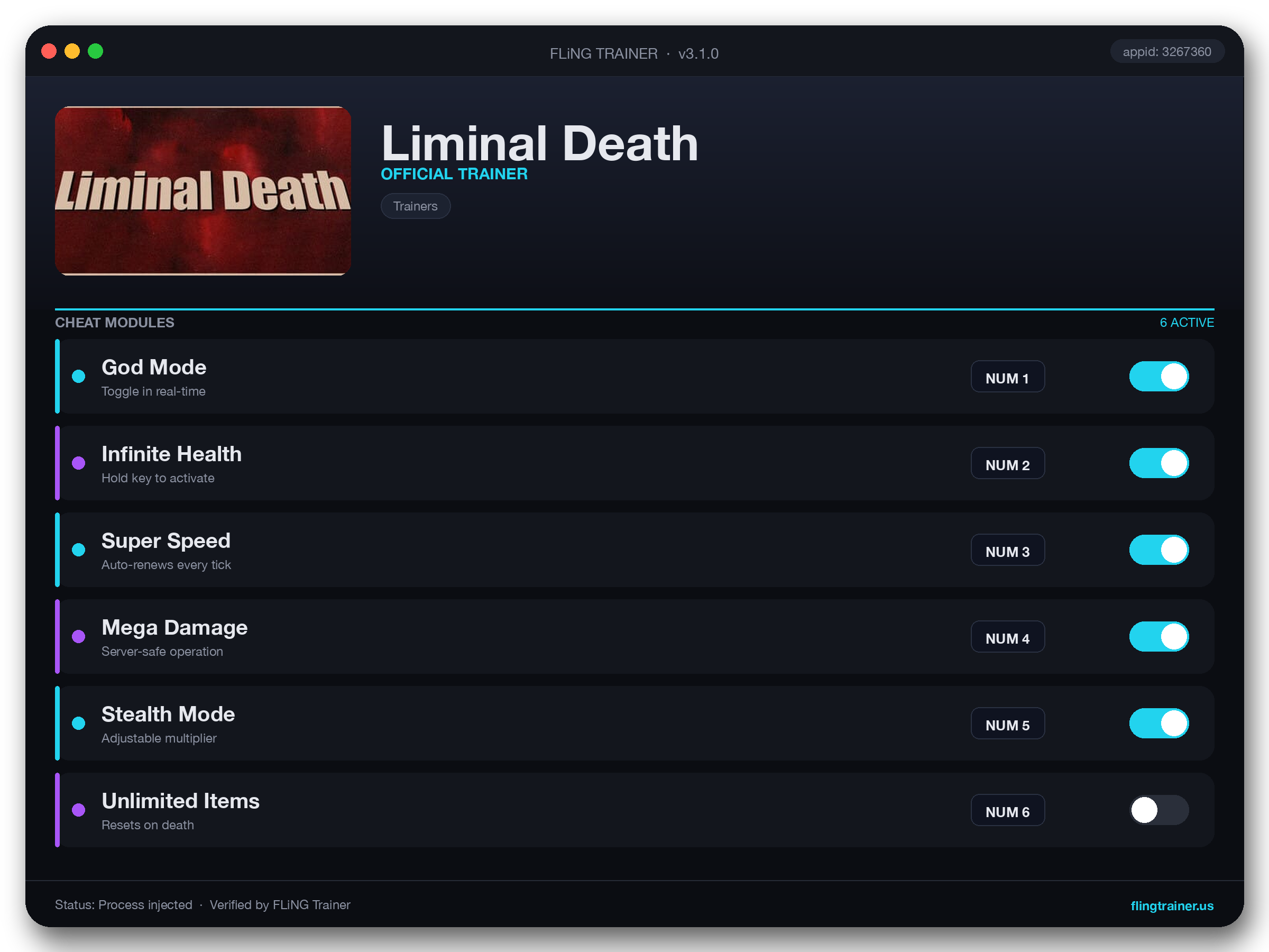 Liminal Death Trainer interface