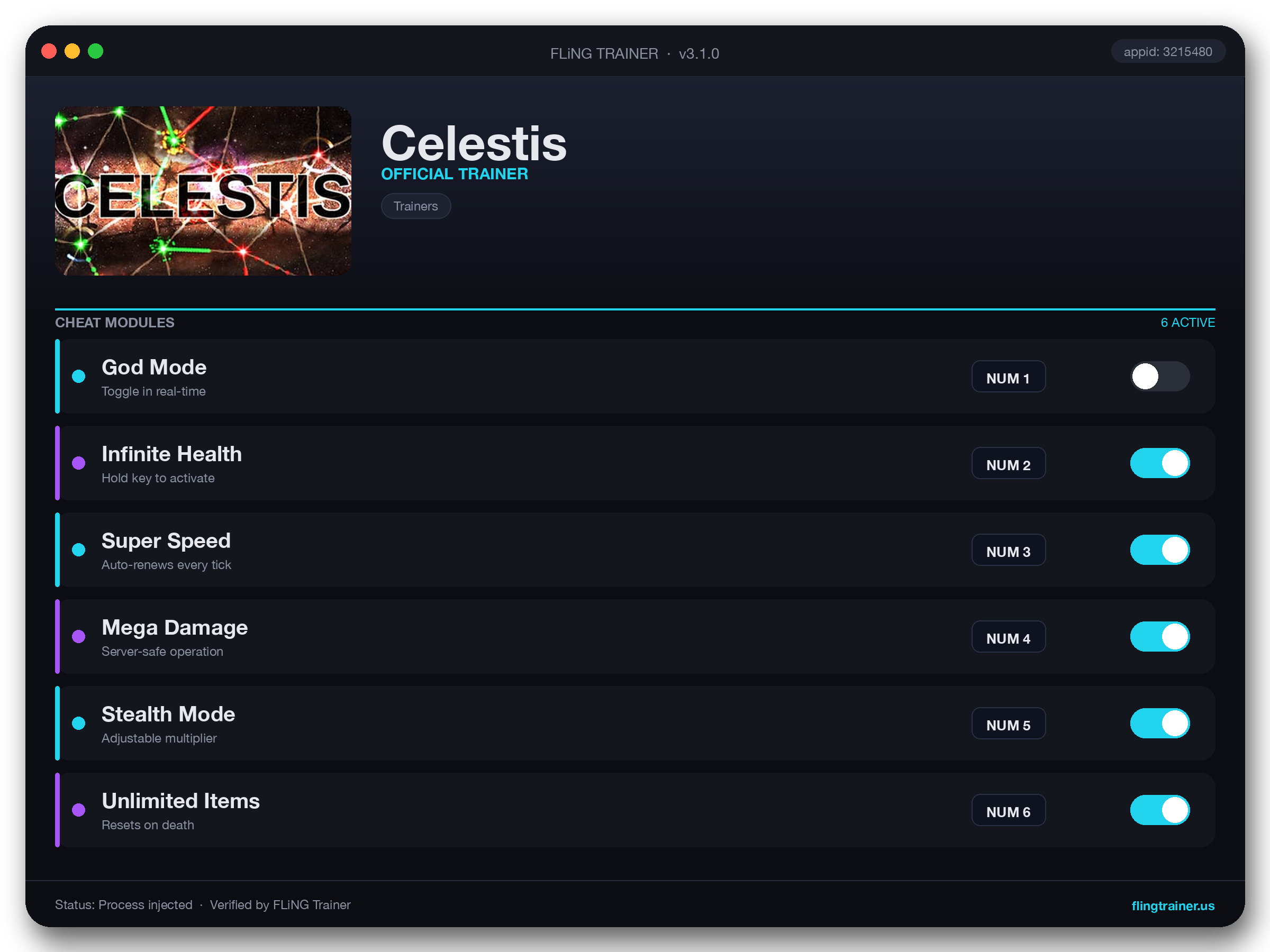 Celestis Trainer interface
