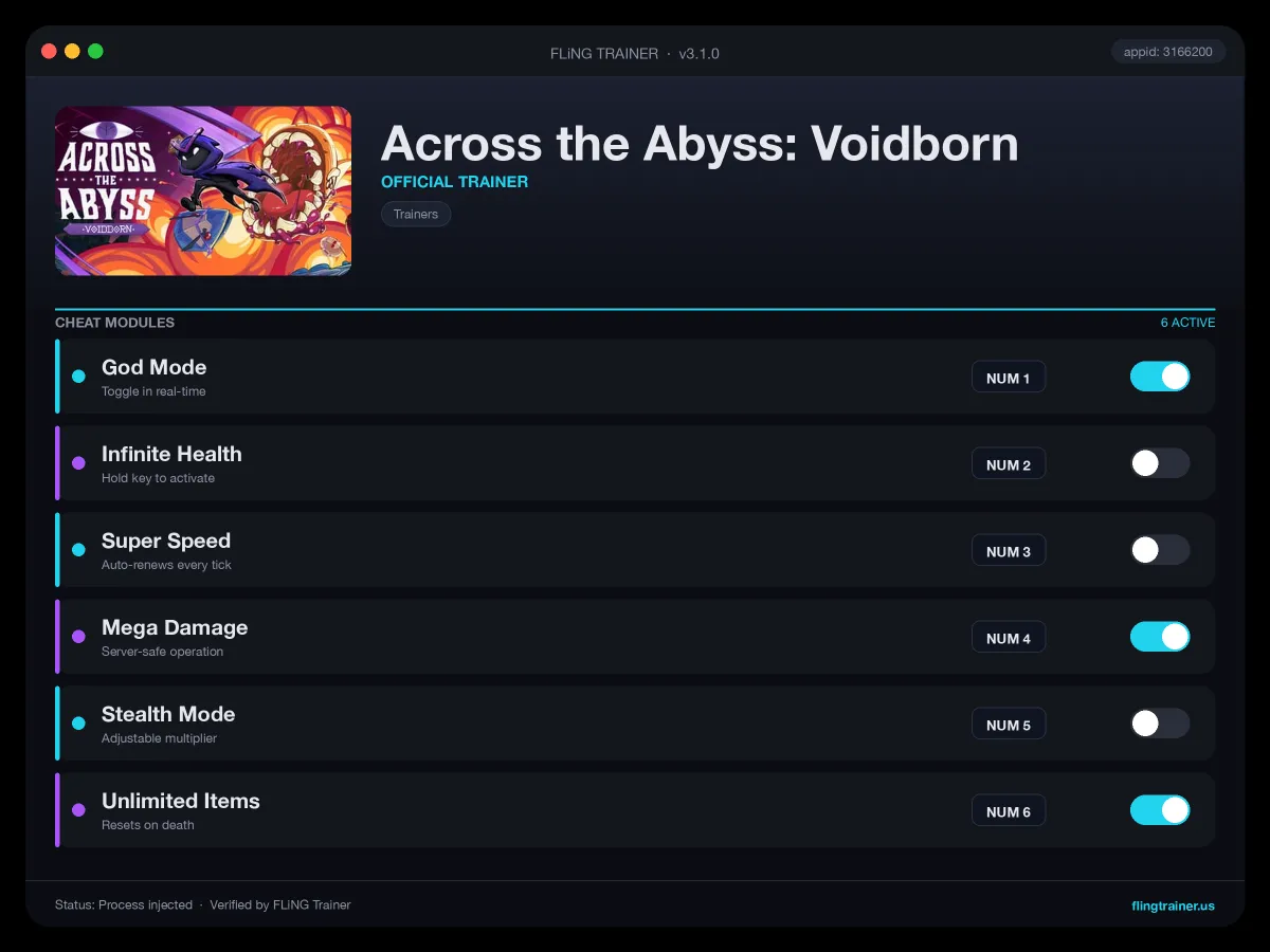 Across the Abyss: Voidborn Trainer interface
