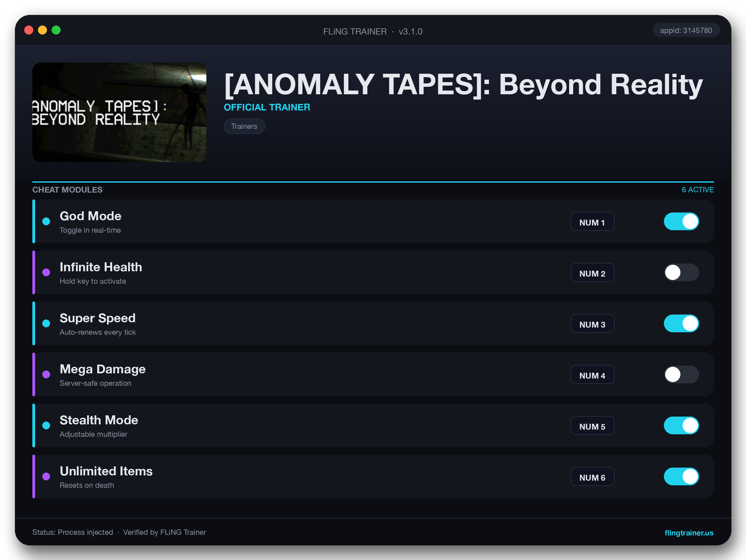 [ANOMALY TAPES]: Beyond Reality Trainer interface