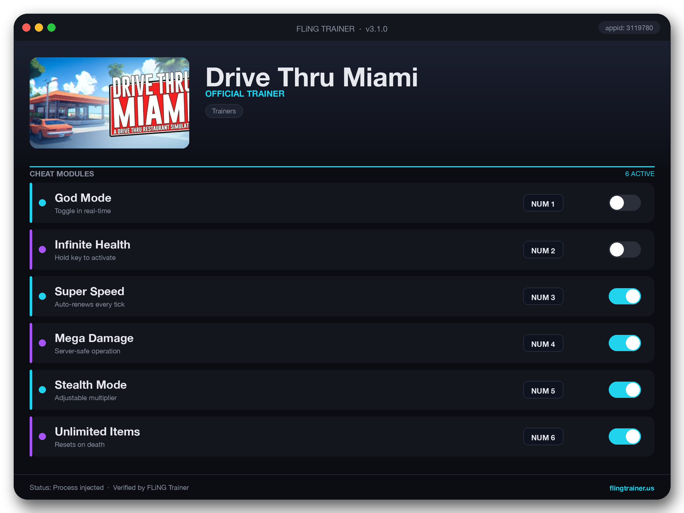 Drive Thru Miami Trainer interface