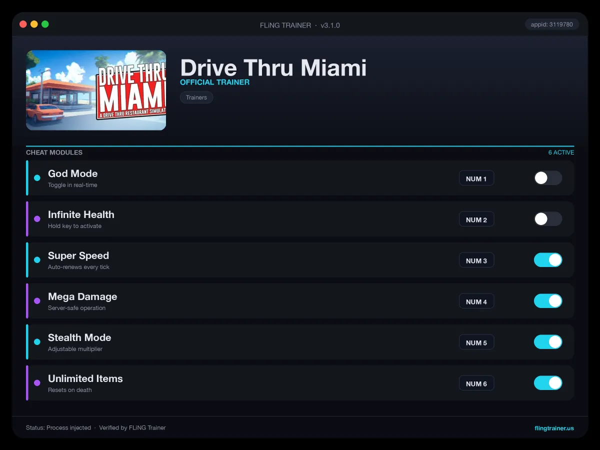 Drive Thru Miami Trainer interface