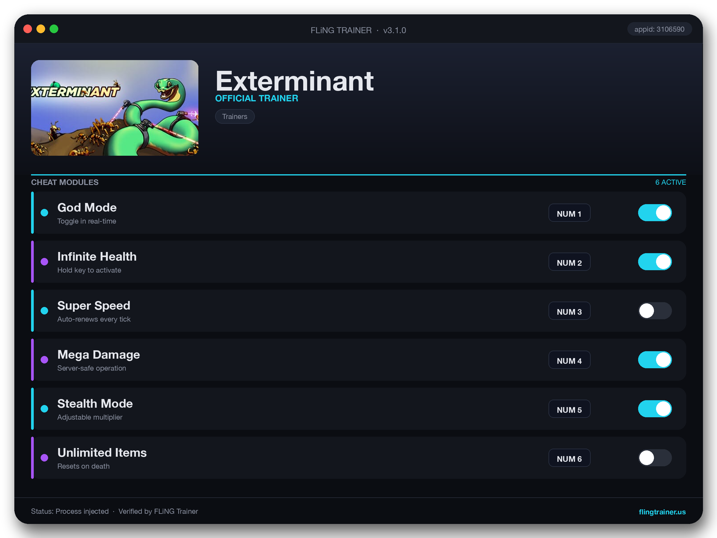 Exterminant Trainer interface