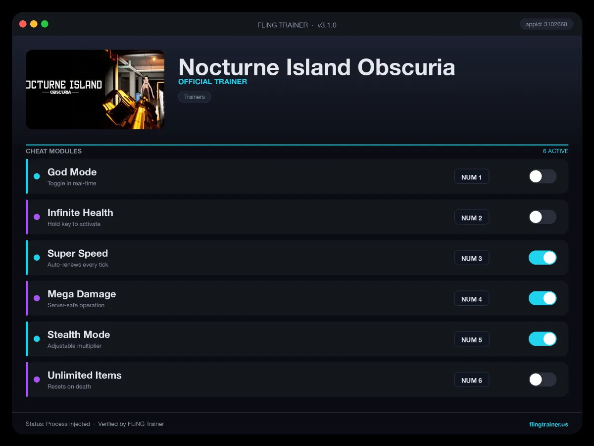Nocturne Island Obscuria Trainer interface