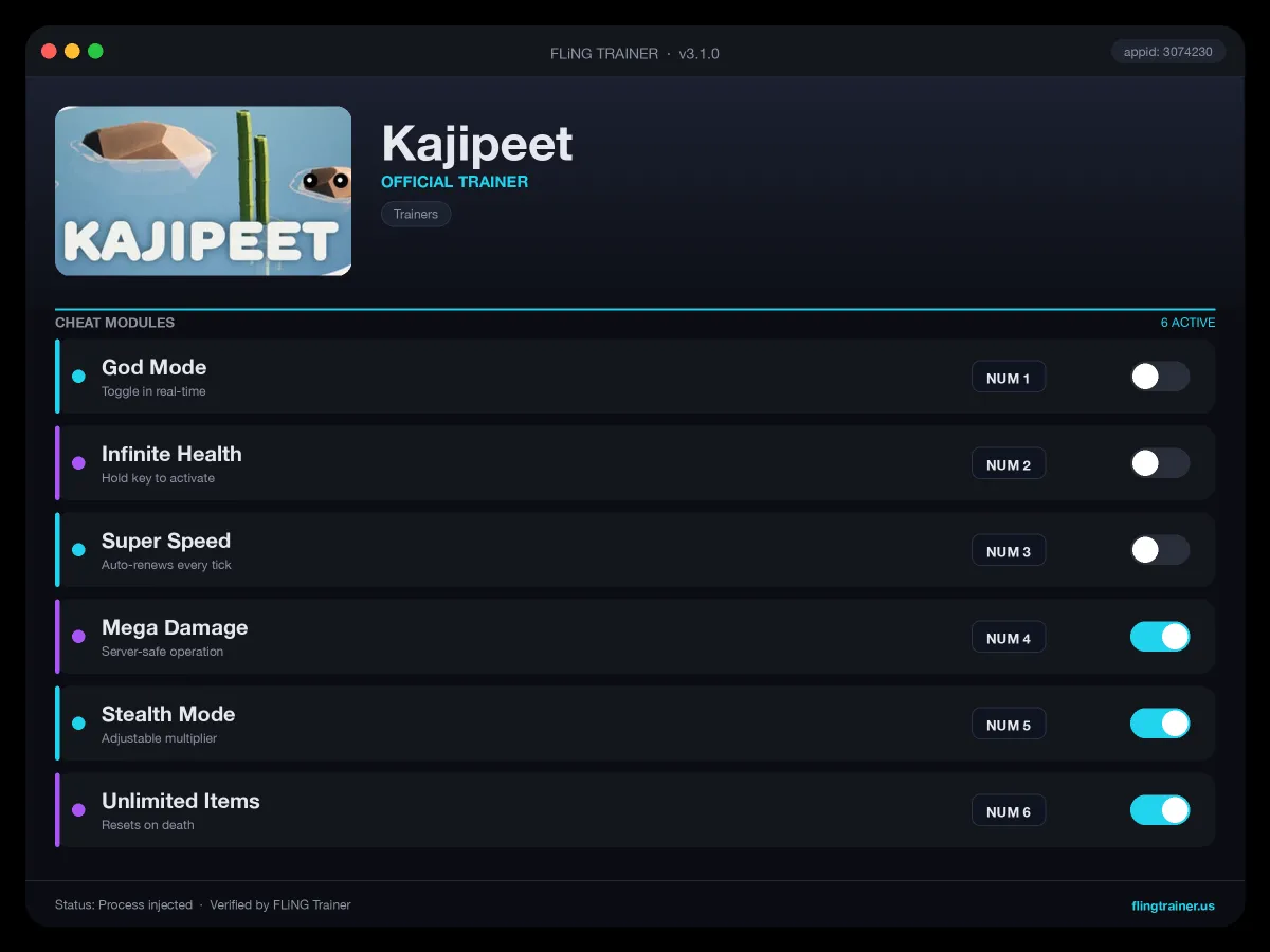 Kajipeet Trainer interface