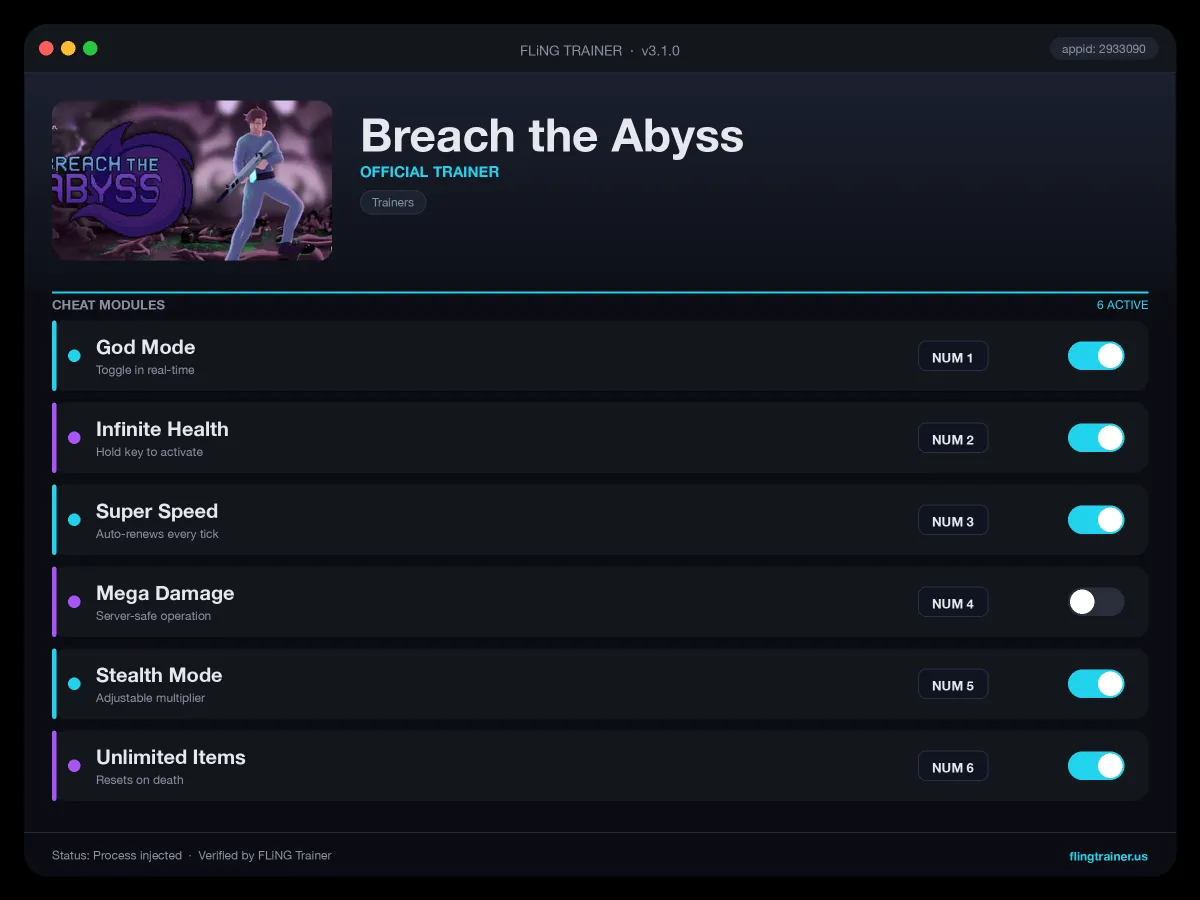 Breach the Abyss Trainer interface