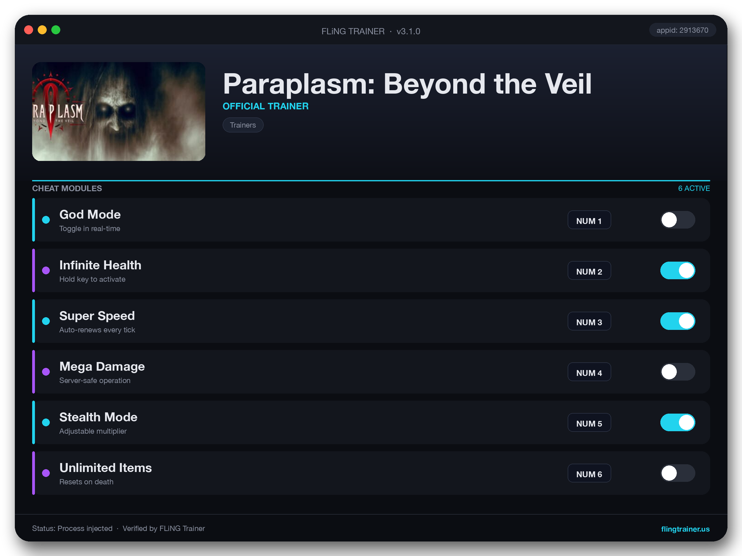 Paraplasm: Beyond the Veil Trainer interface