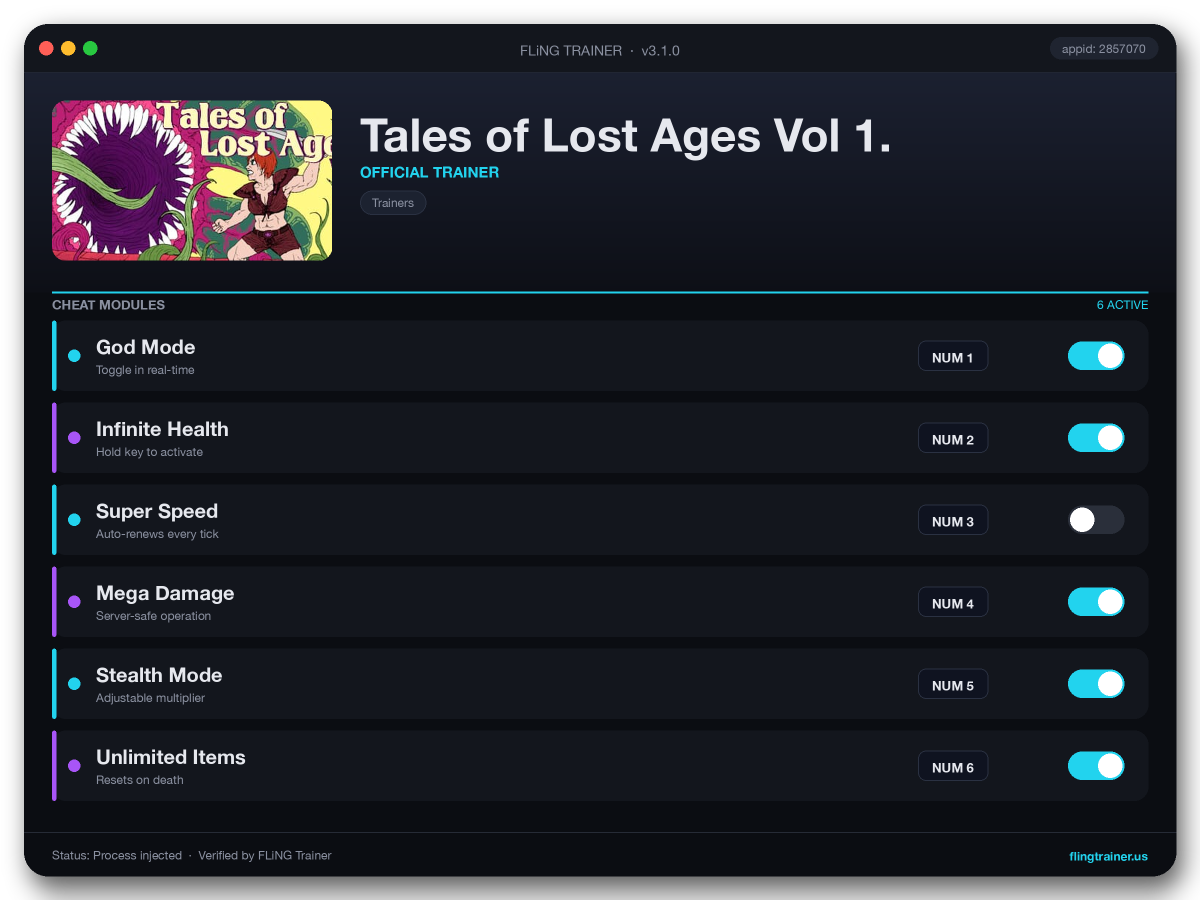 Tales of Lost Ages Vol 1. Trainer interface