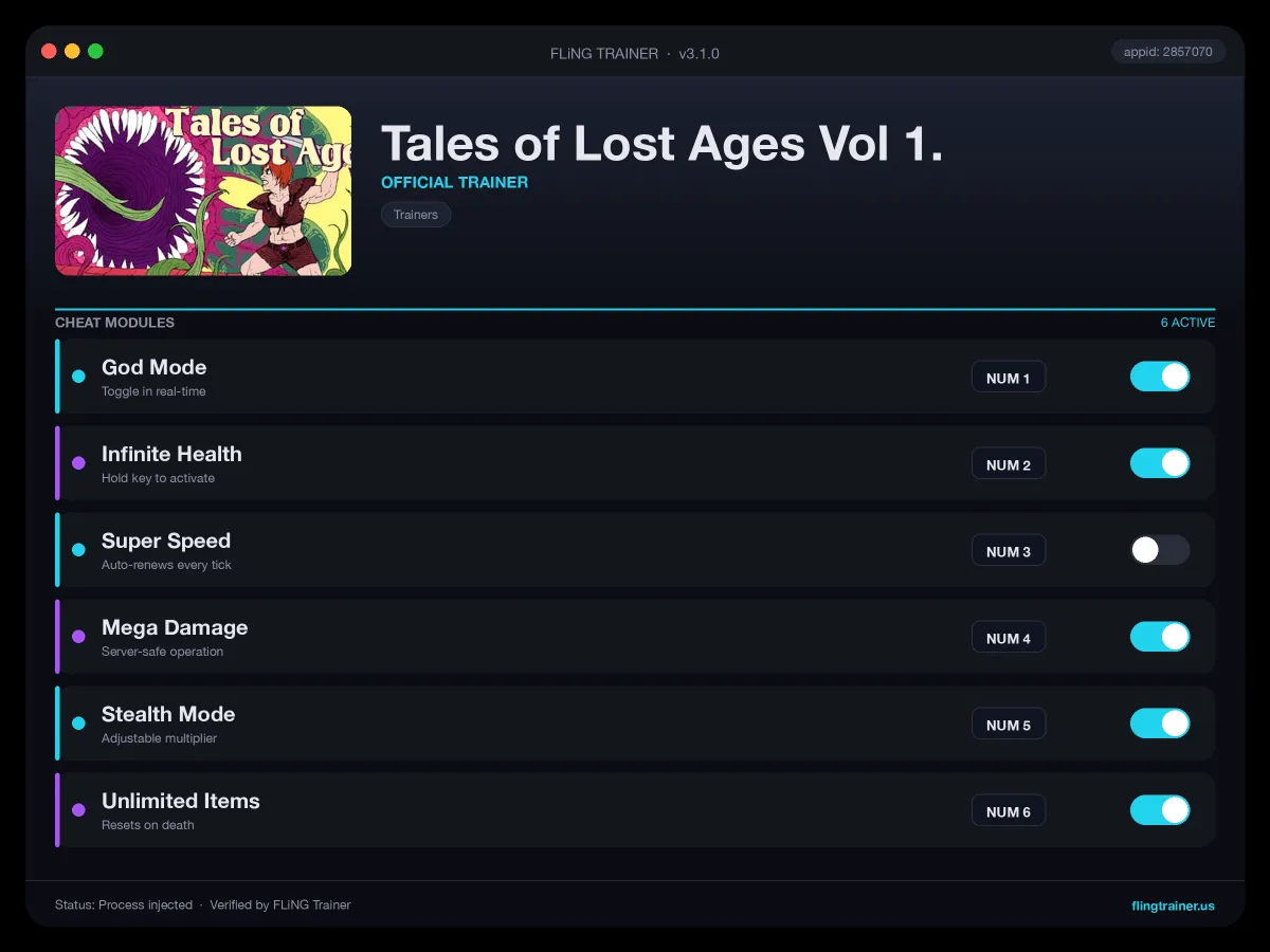 Tales of Lost Ages Vol 1. Trainer interface