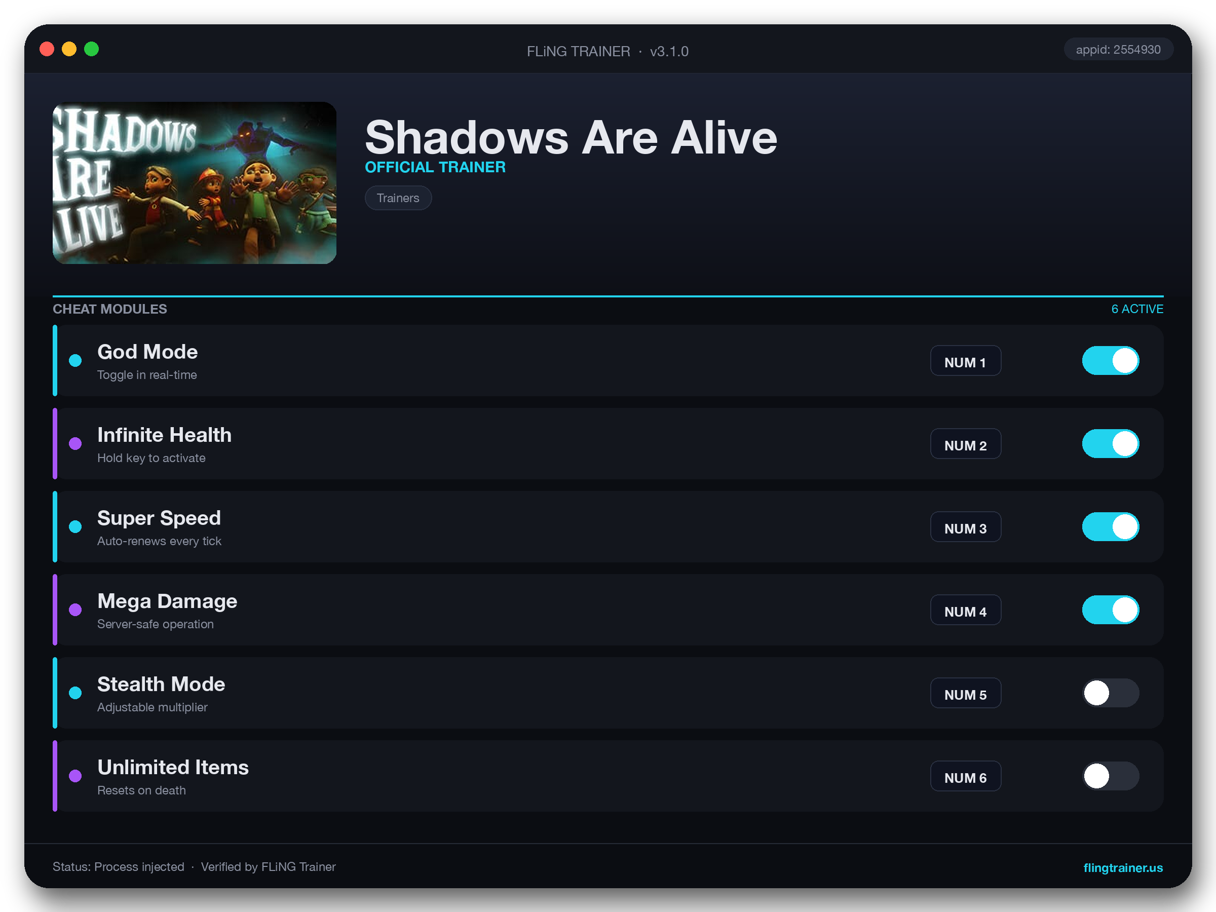 Shadows Are Alive Trainer interface