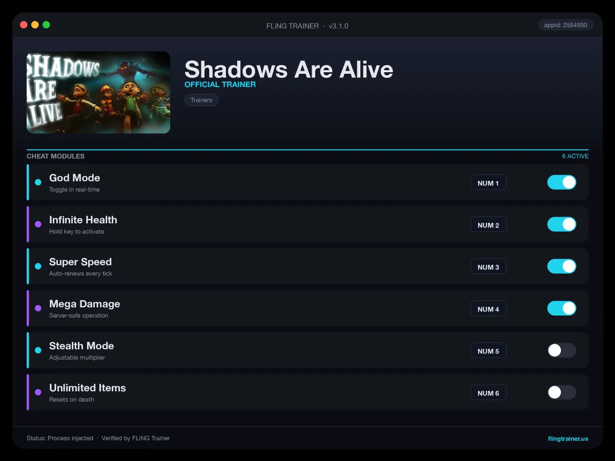 Shadows Are Alive Trainer interface