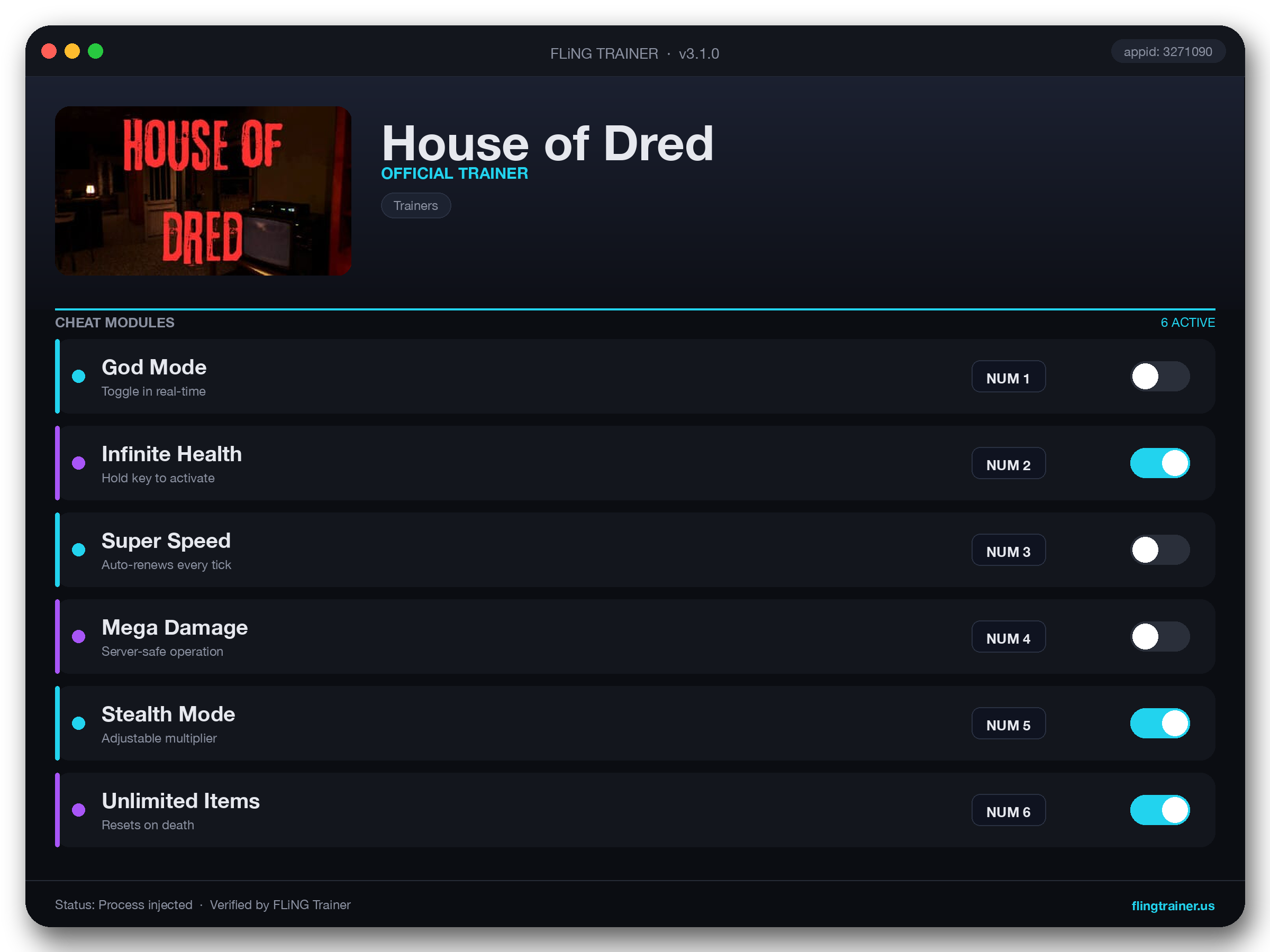 House of Dred Trainer interface