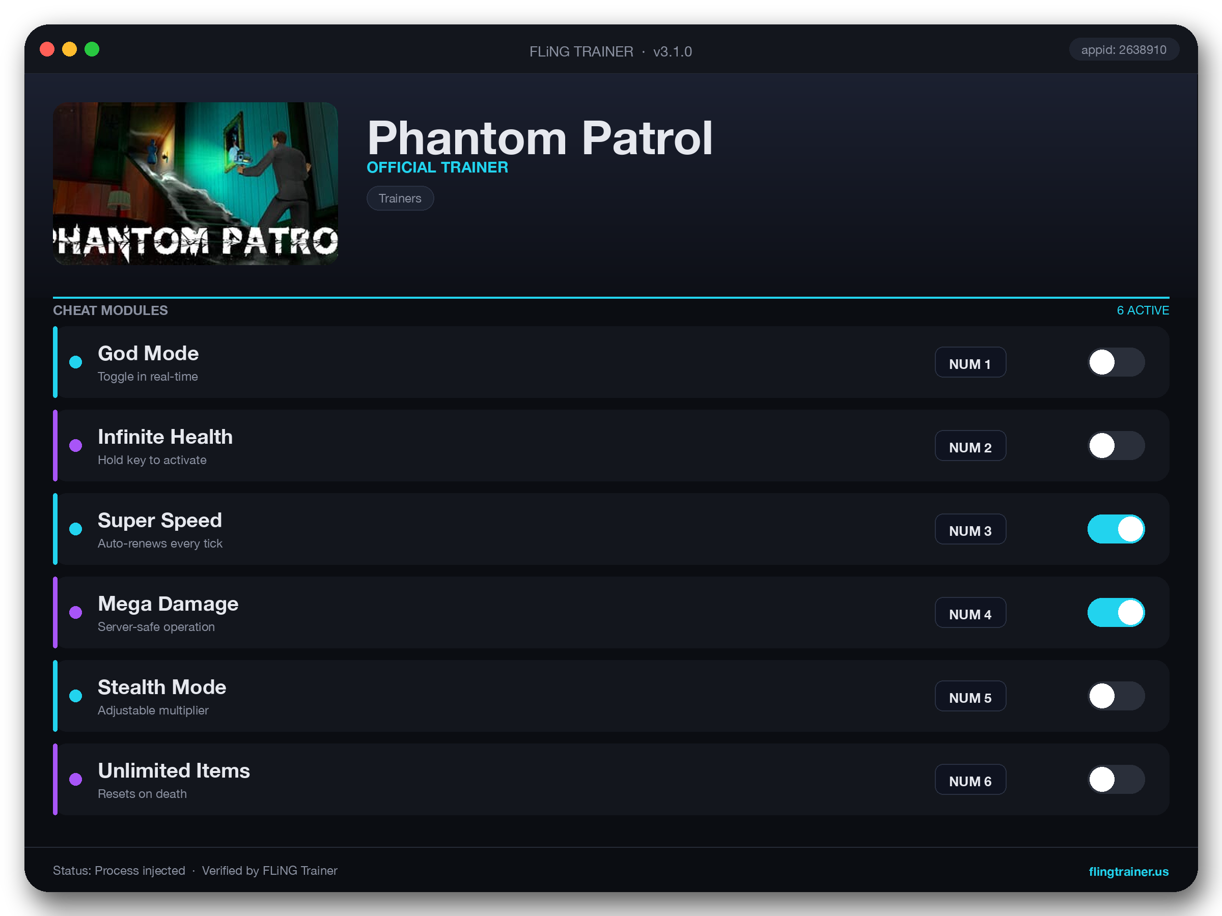 Phantom Patrol Trainer interface