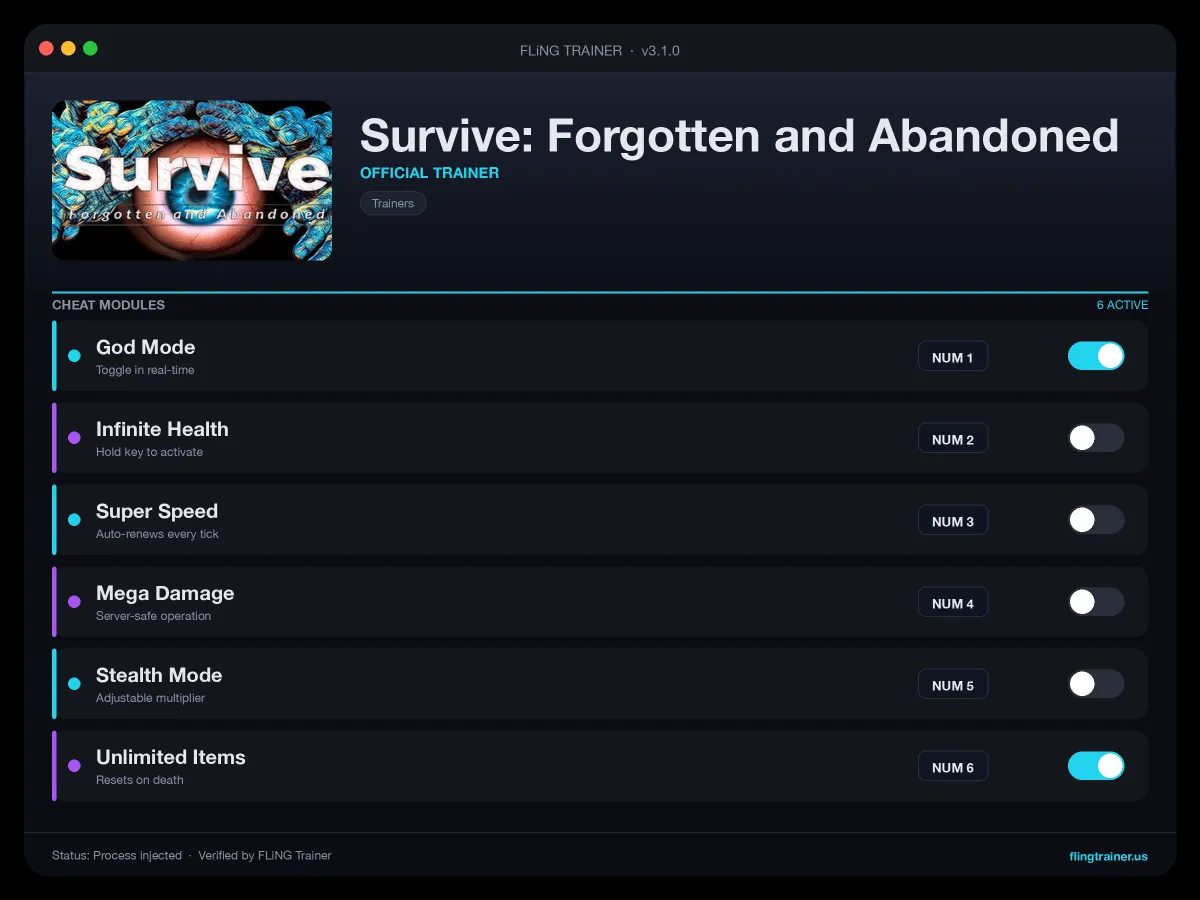 Survive: Forgotten and Abandoned Trainer interface