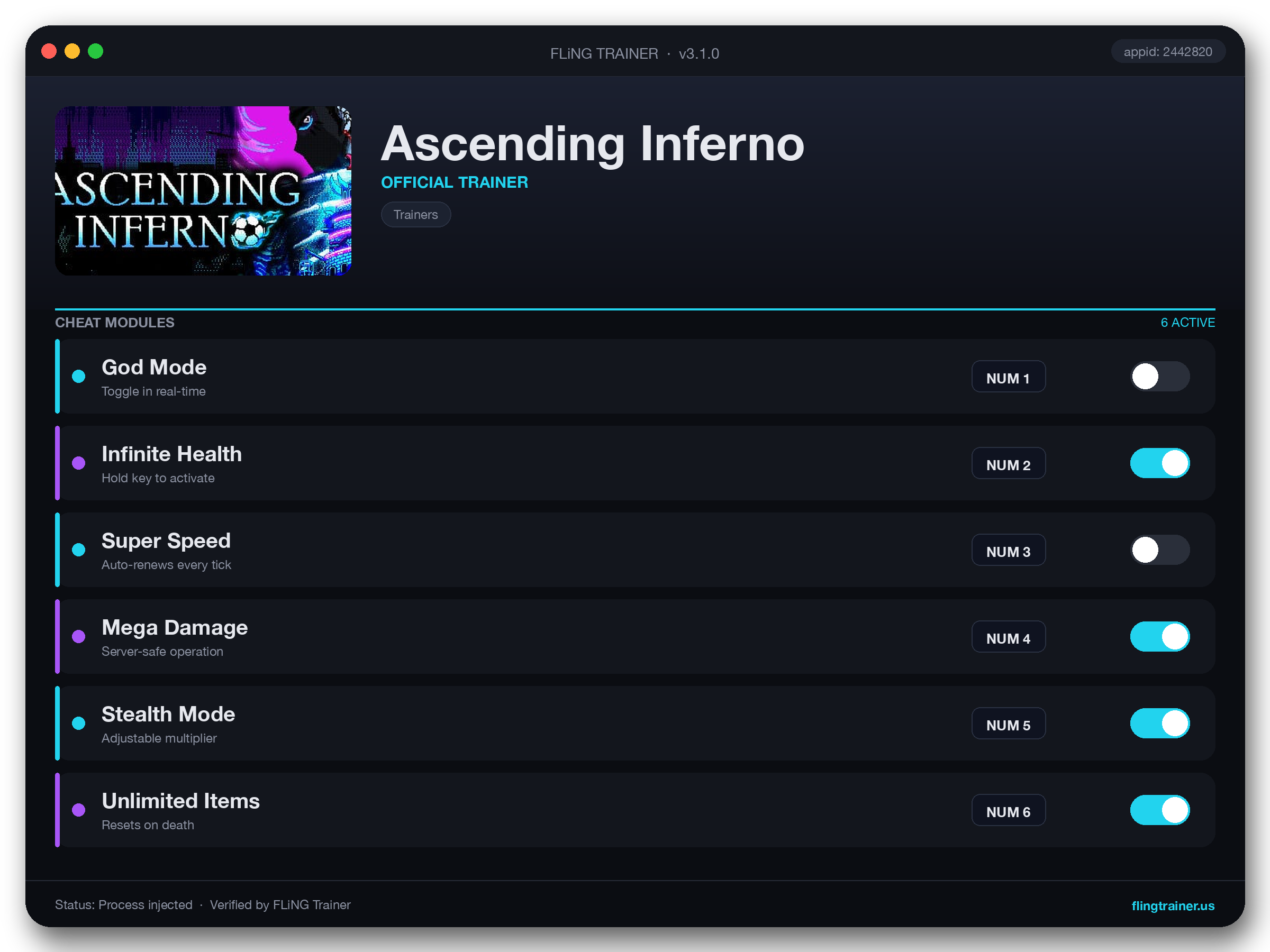 Ascending Inferno Trainer interface