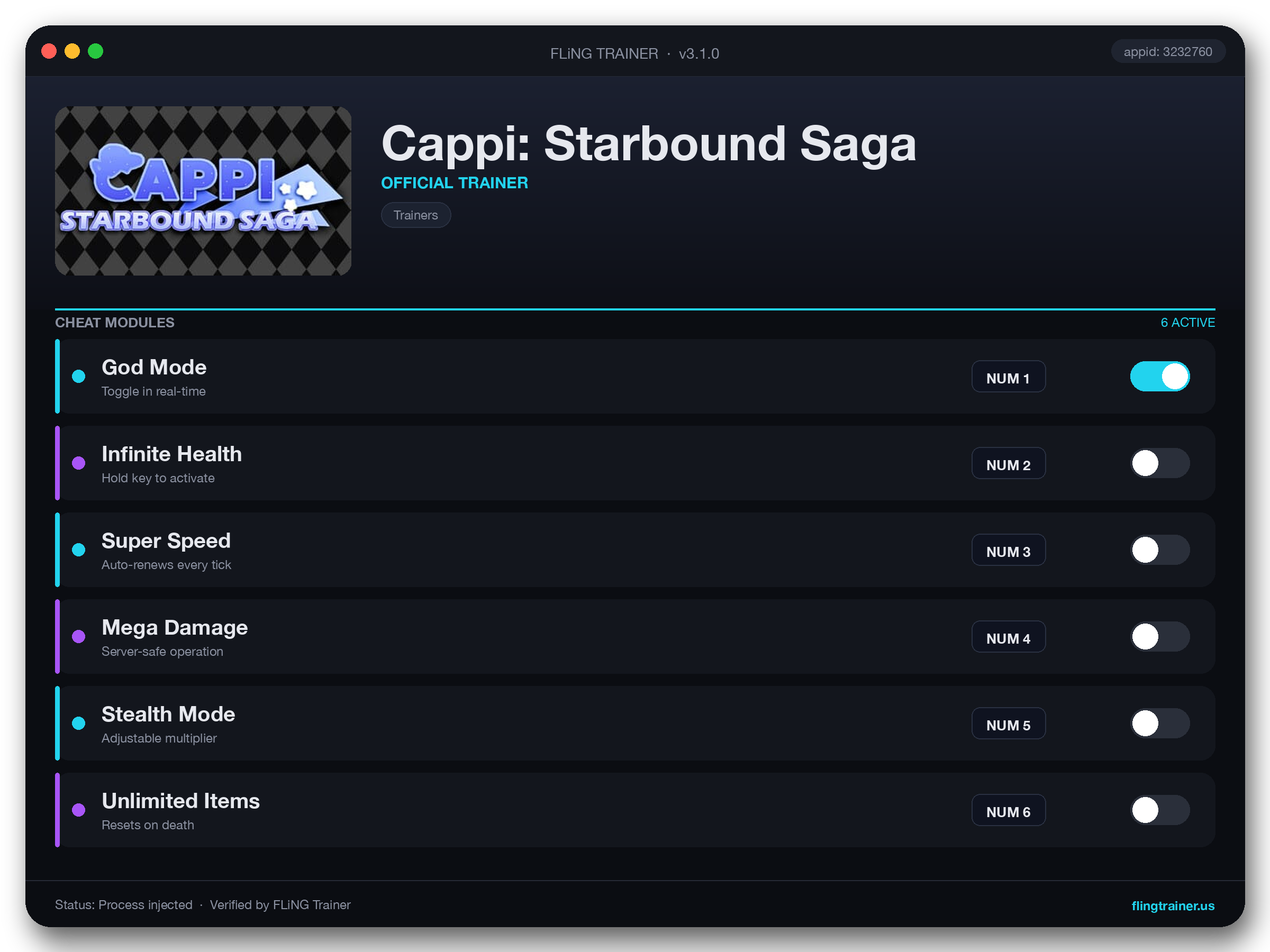 Cappi: Starbound Saga Trainer interface