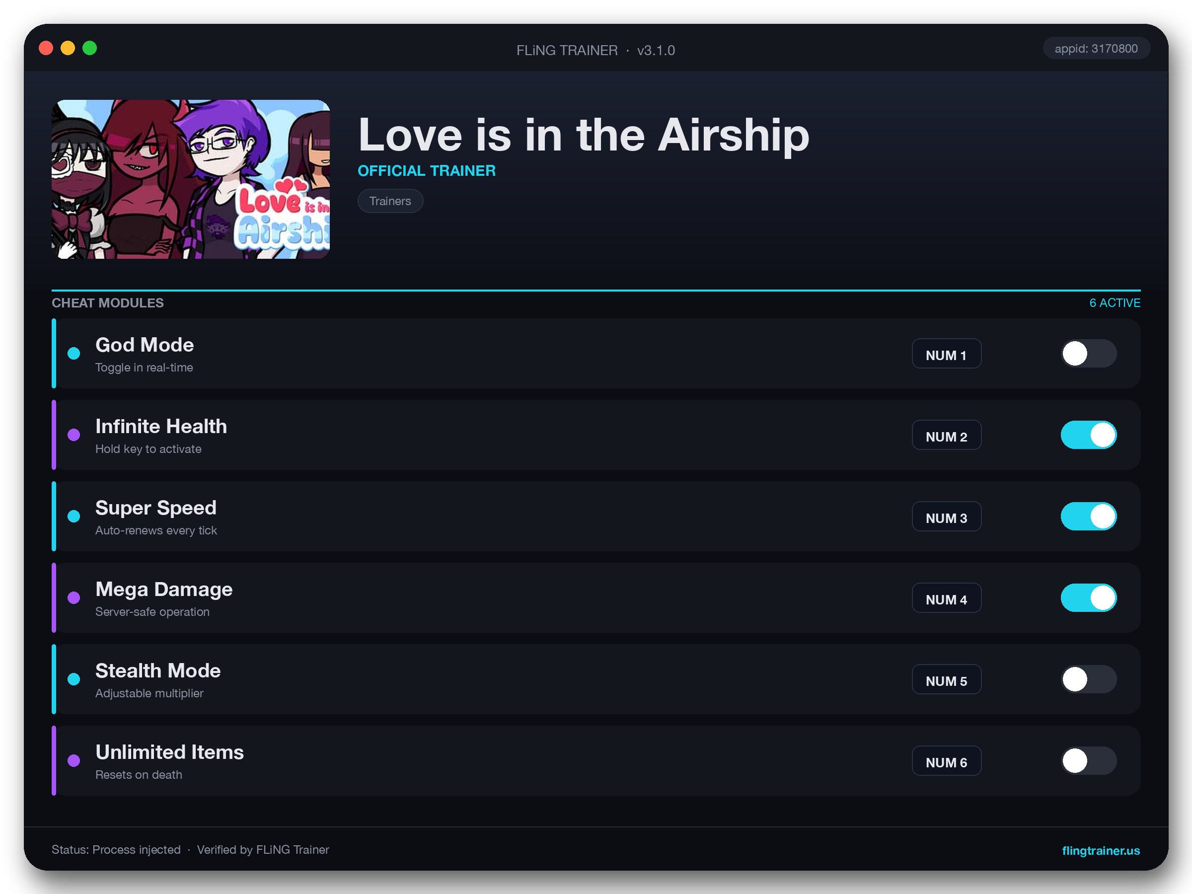 Love is in the Airship Trainer interface
