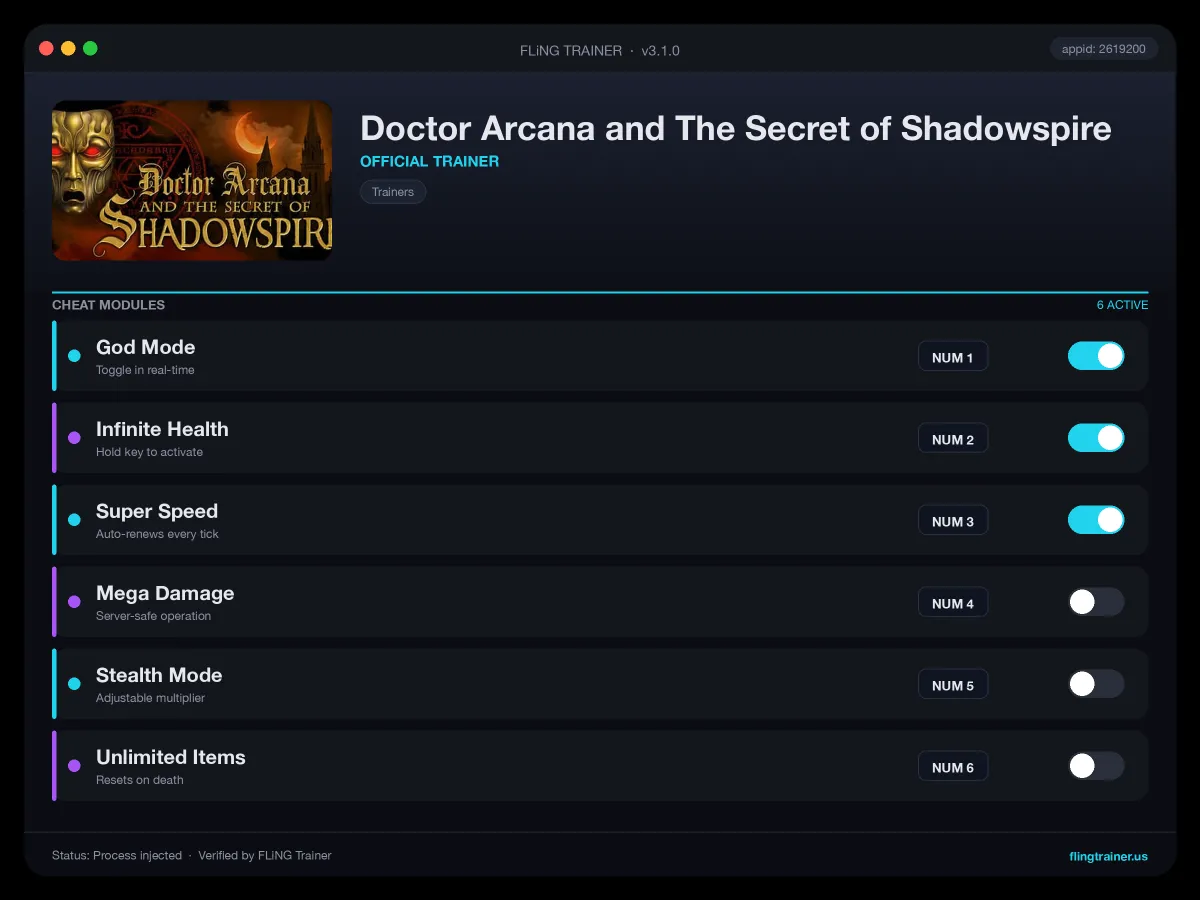 Doctor Arcana and The Secret of Shadowspire Trainer interface