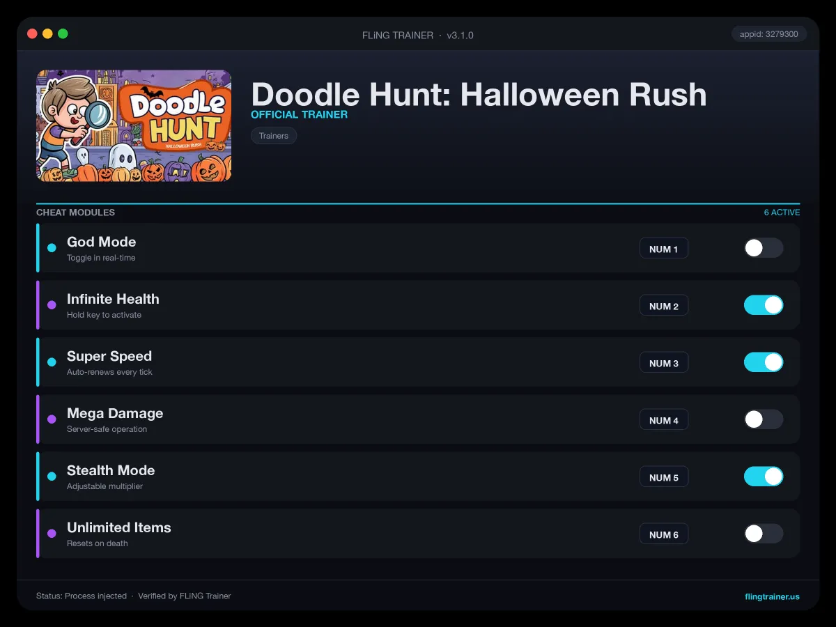 Doodle Hunt: Halloween Rush Trainer interface