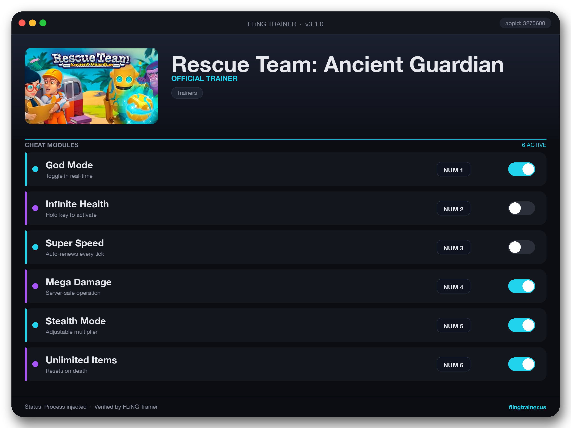 Rescue Team: Ancient Guardian Trainer interface