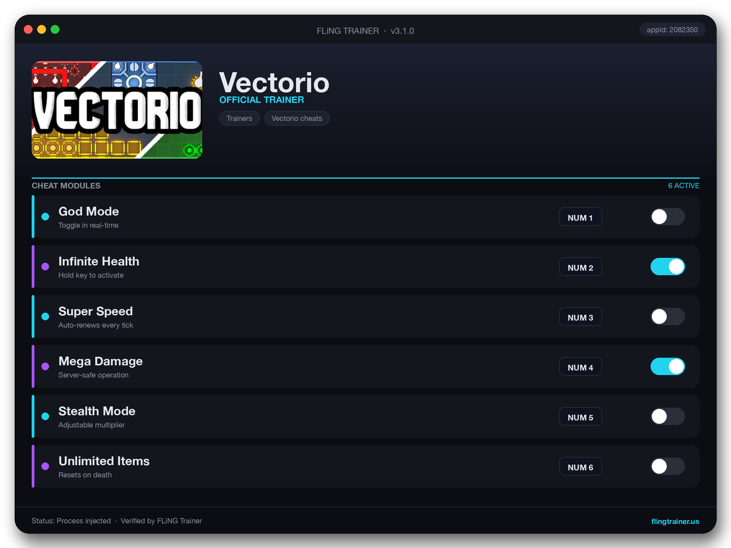 Vectorio Trainer interface