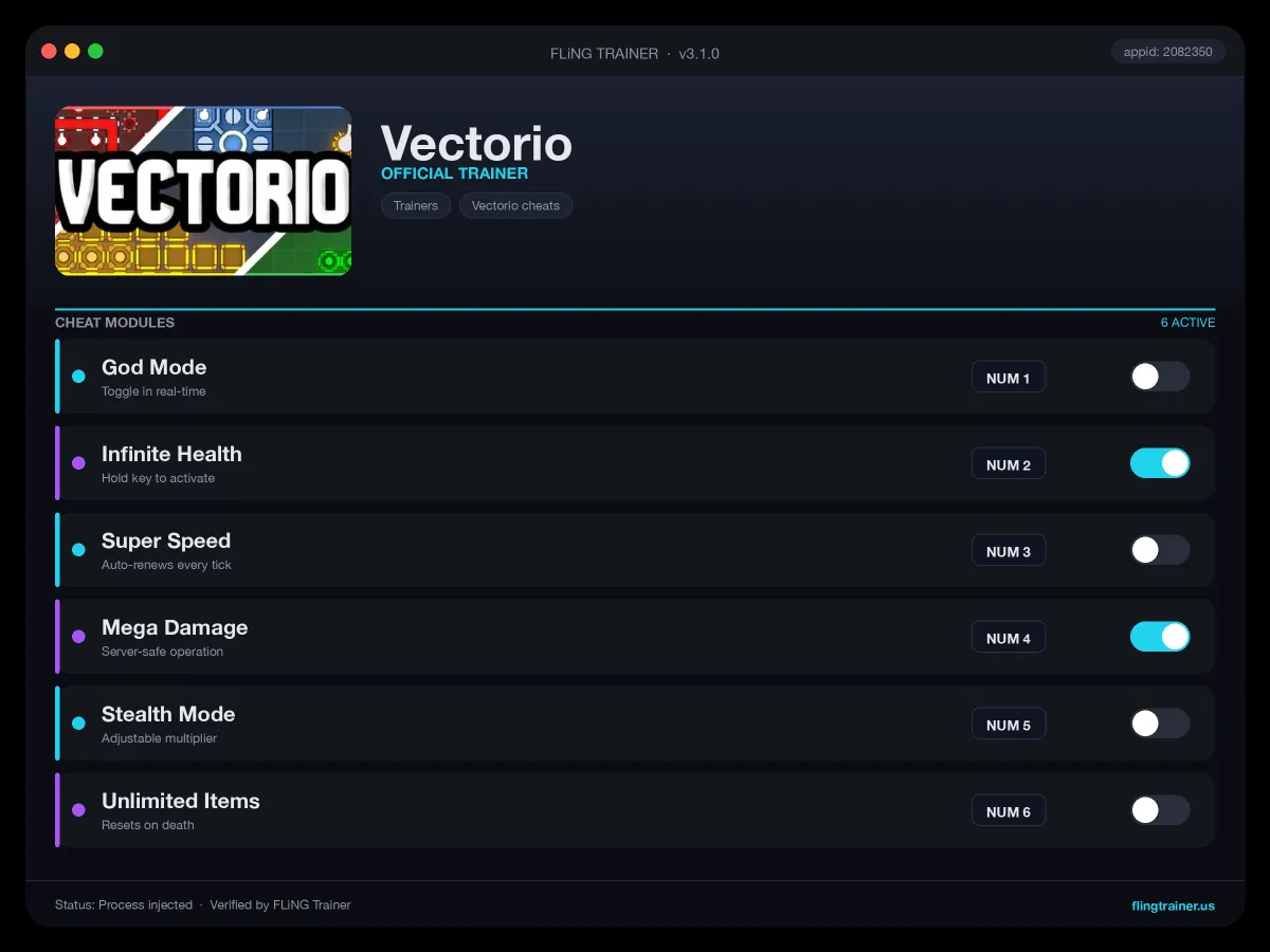 Vectorio Trainer interface