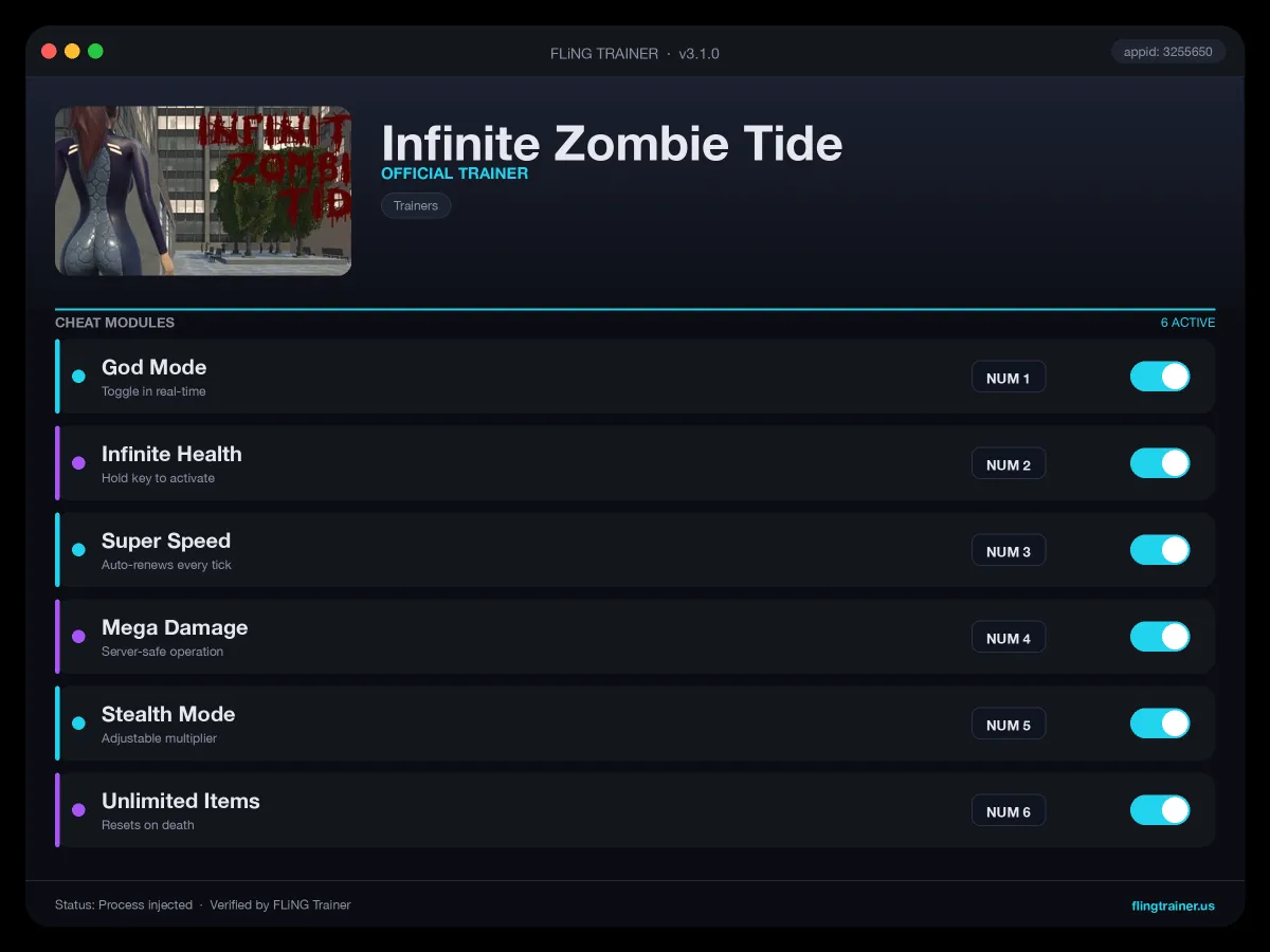 Infinite Zombie Tide Trainer interface