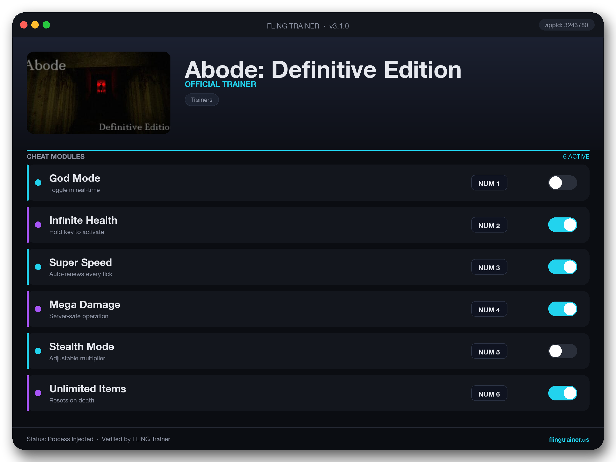 Abode: Definitive Edition Trainer interface