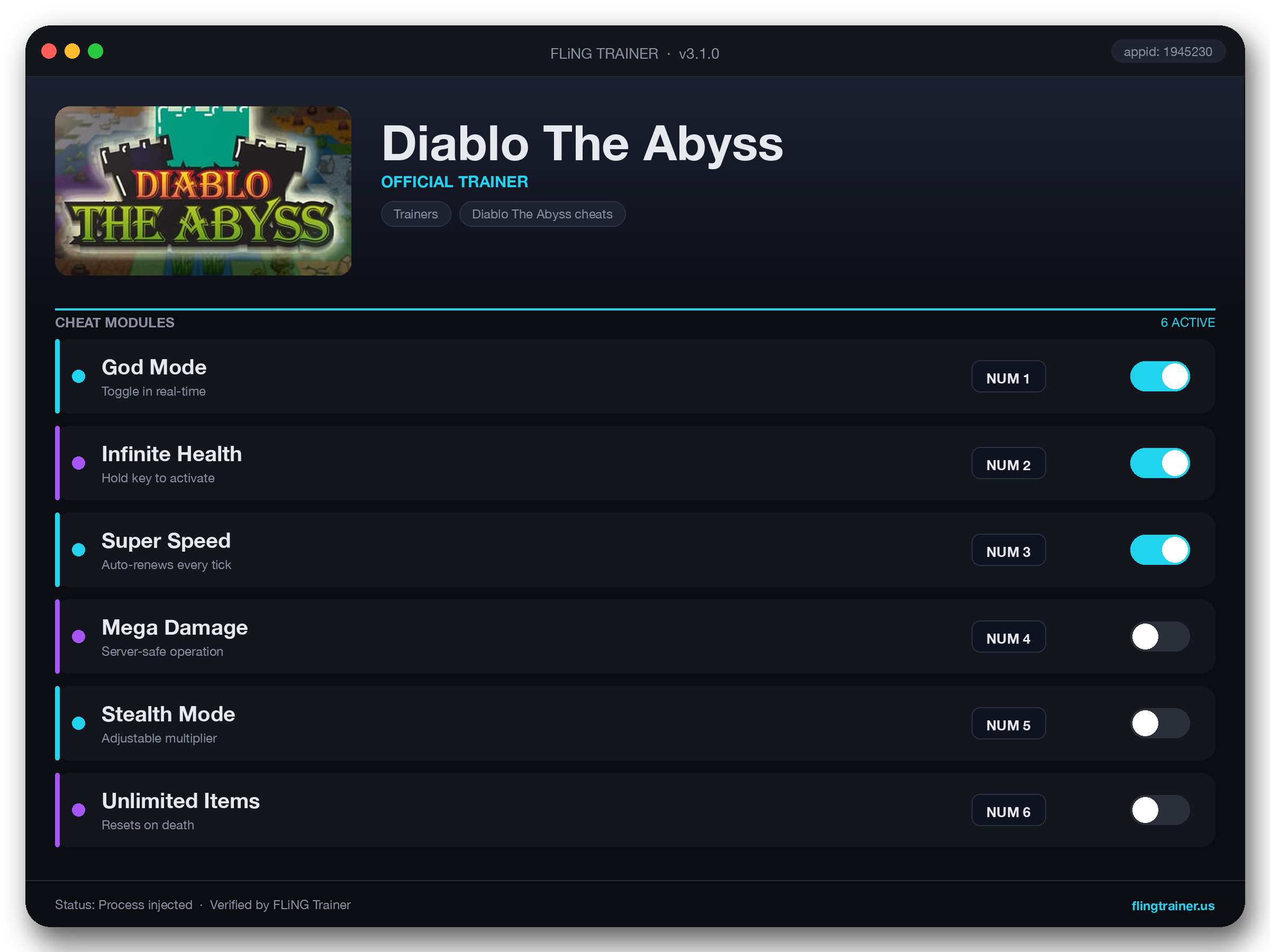 Diablo The Abyss Trainer interface