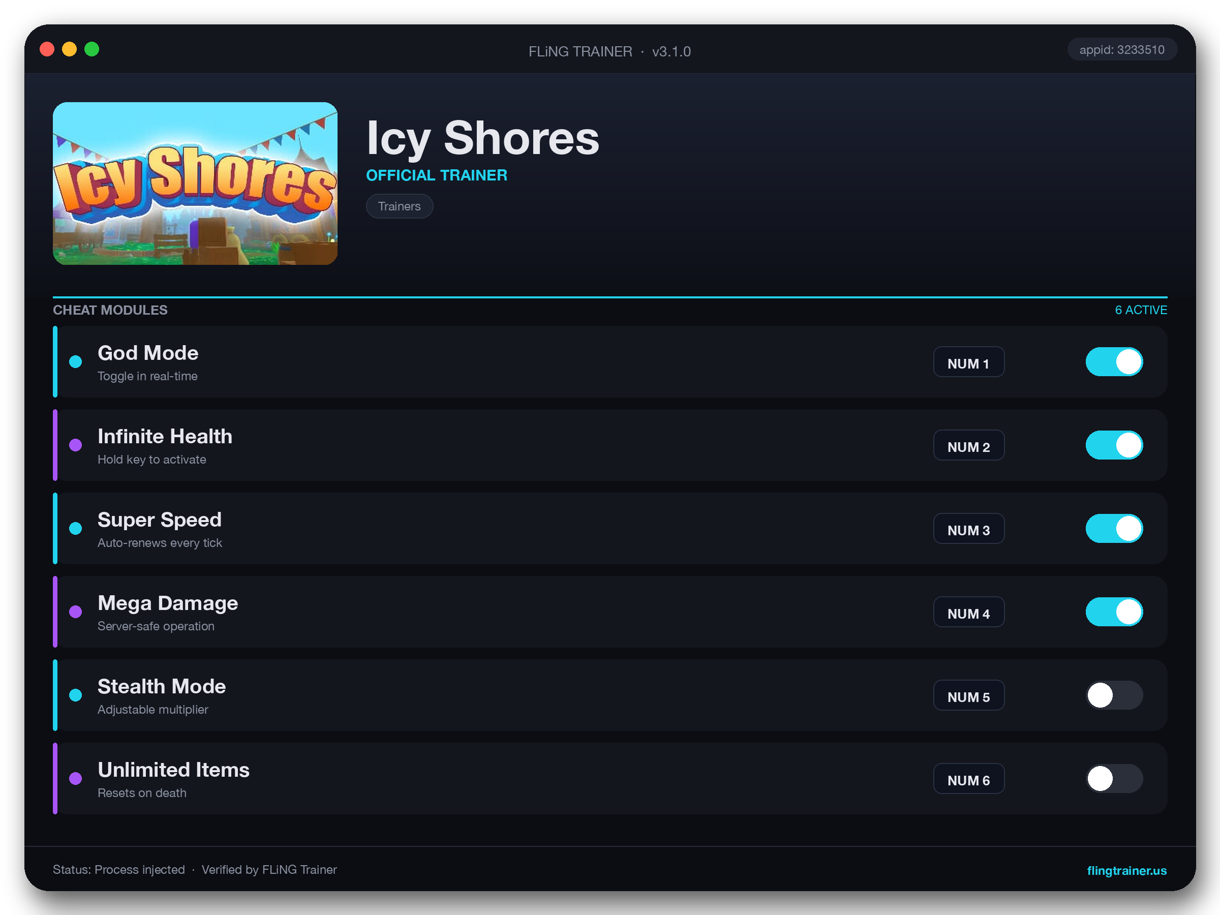 Icy Shores Trainer interface