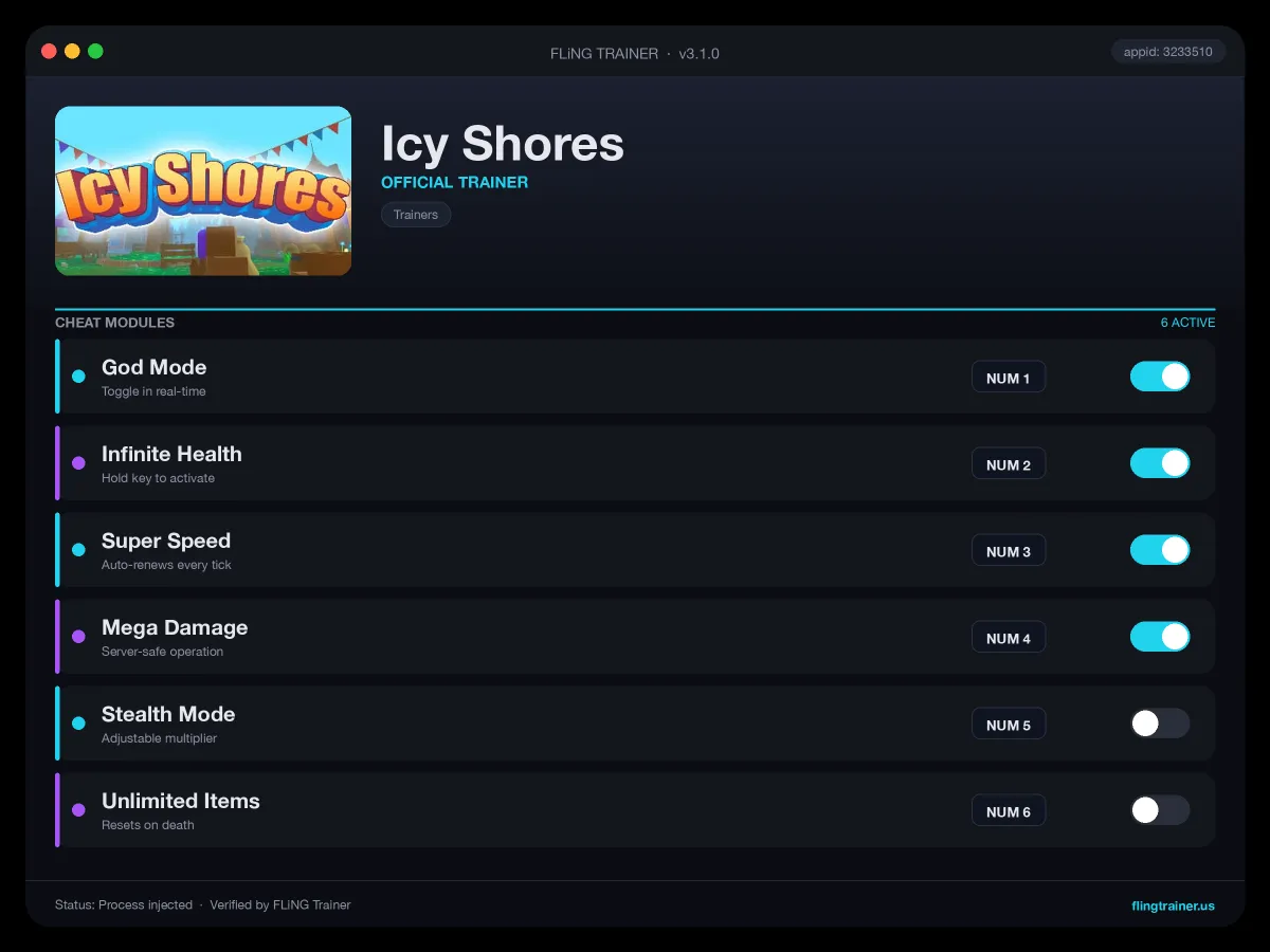 Icy Shores Trainer interface