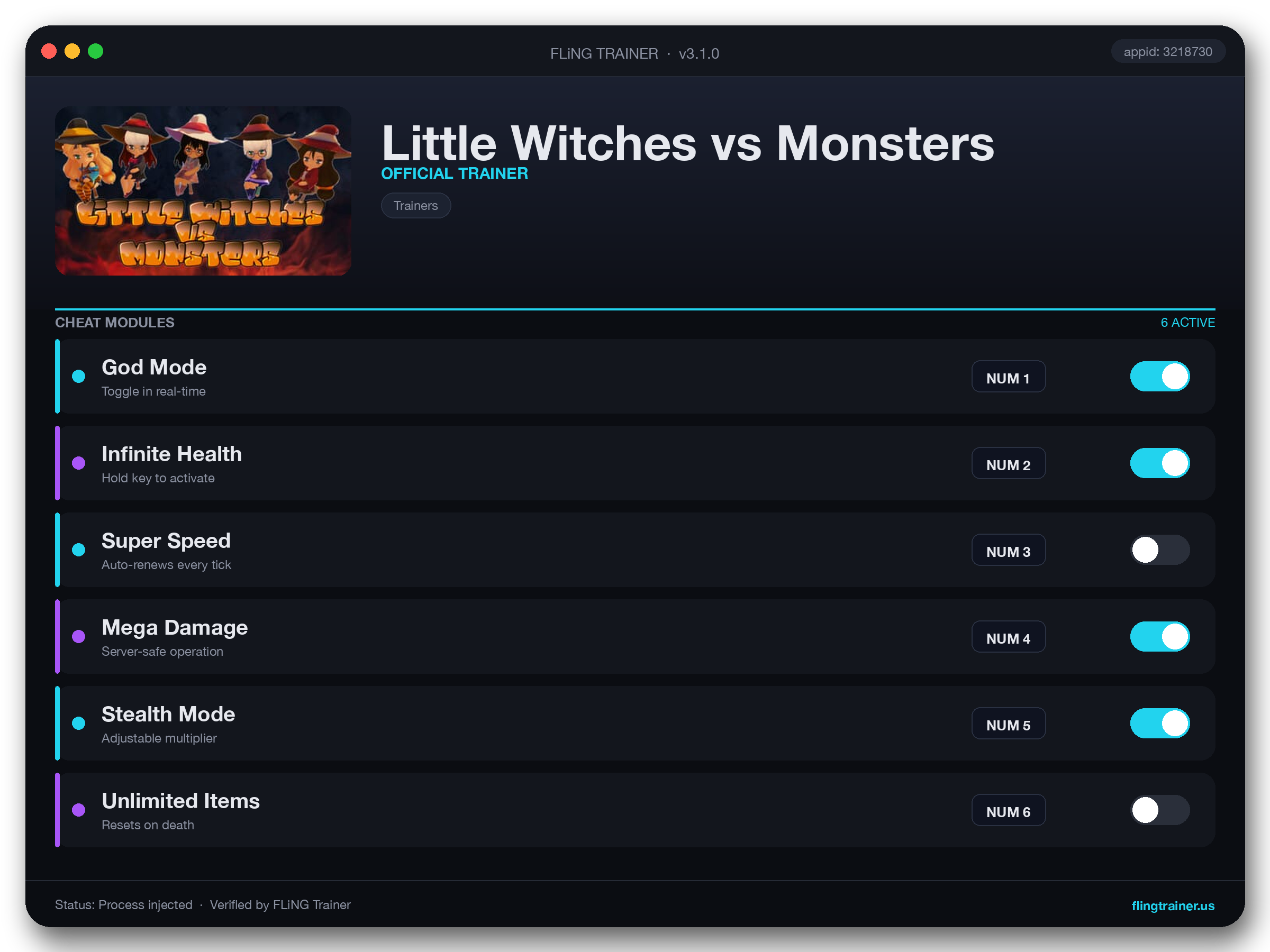 Little Witches vs Monsters Trainer interface