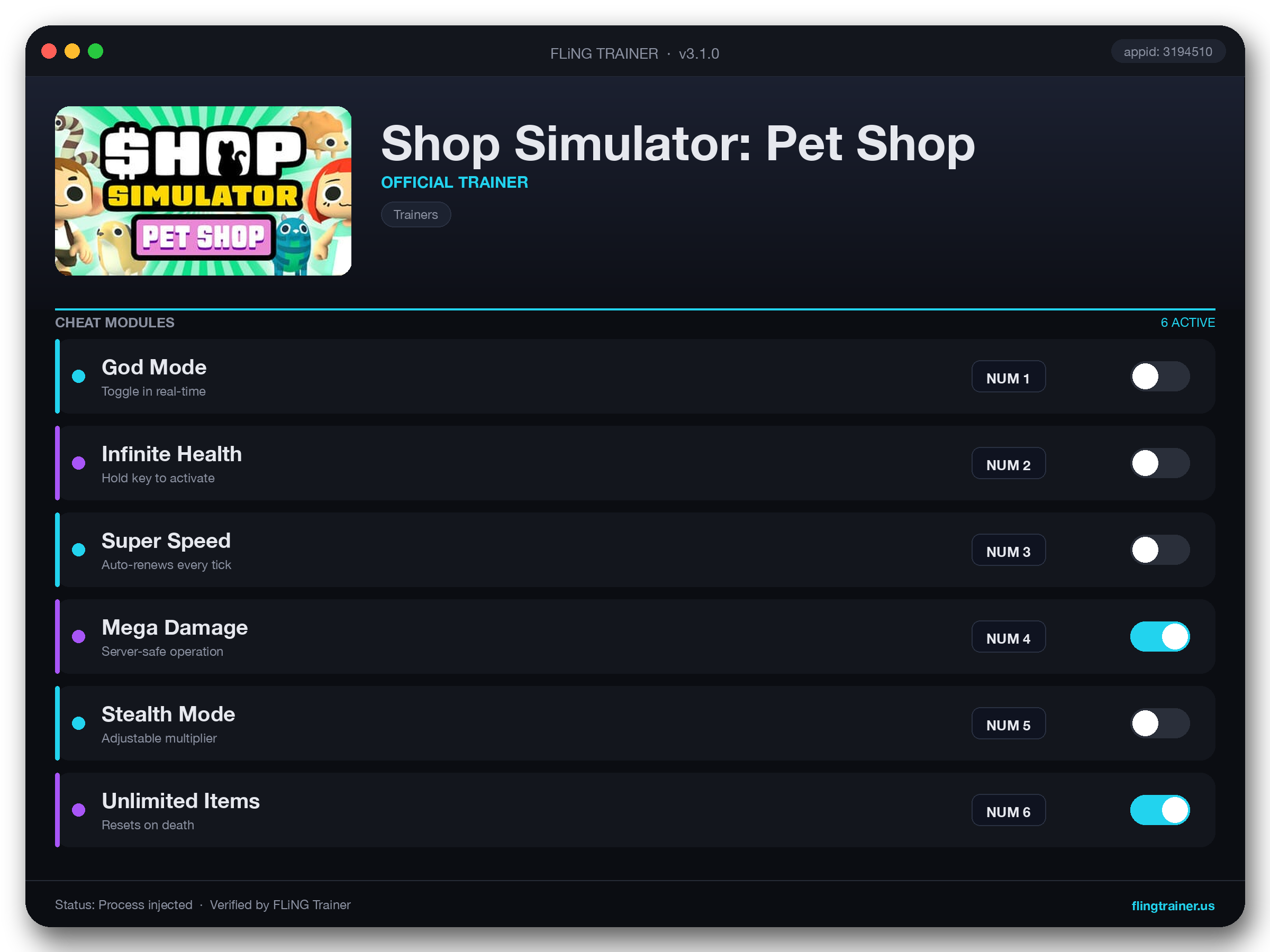 Shop Simulator: Pet Shop Trainer interface