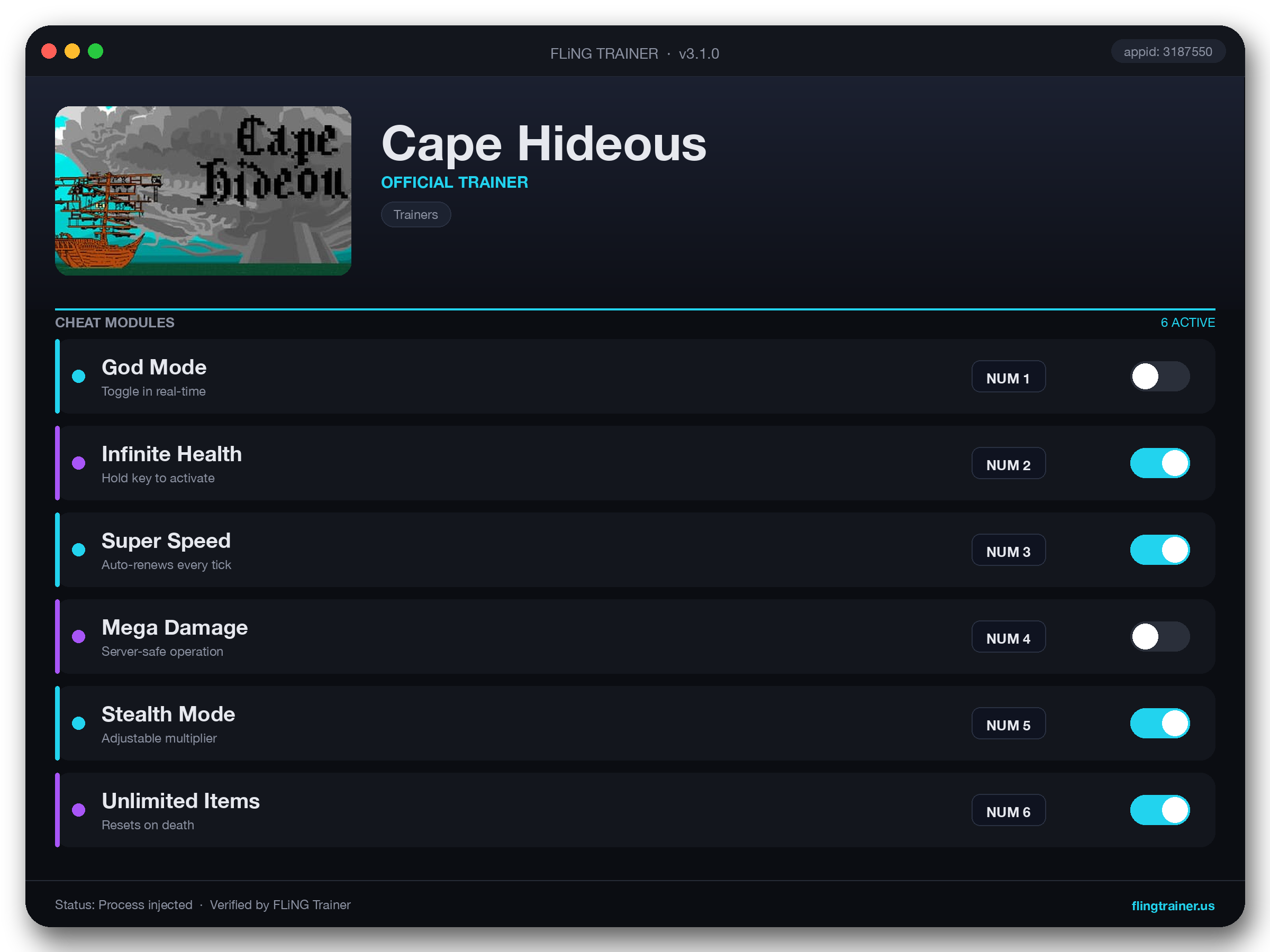 Cape Hideous Trainer interface